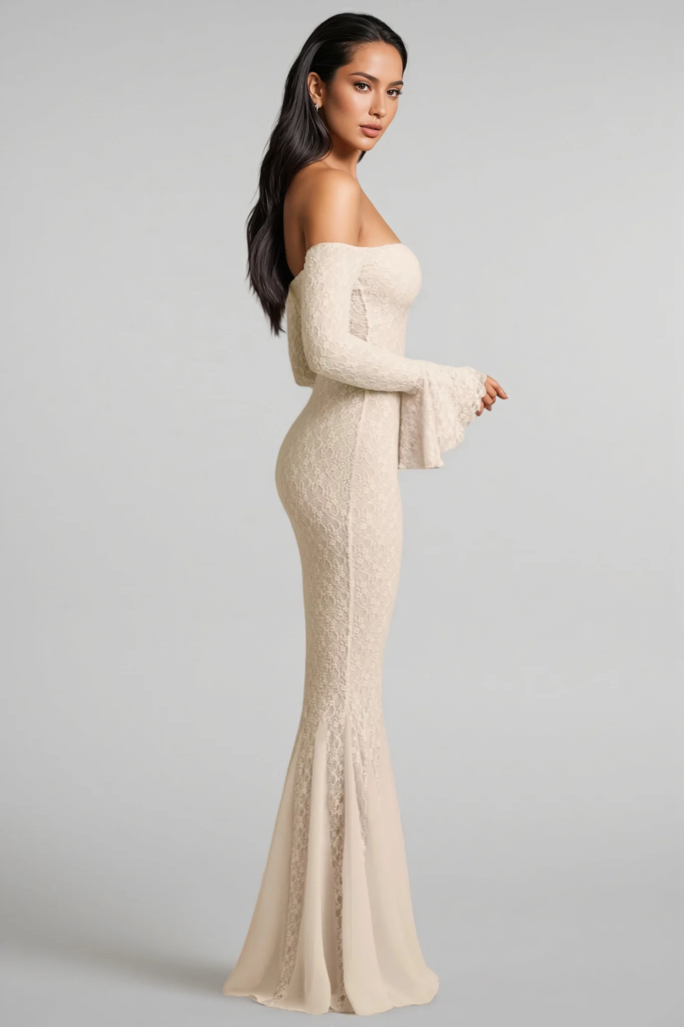 Kaeln Off-Shoulder Ruffle Lace Maxi Dress