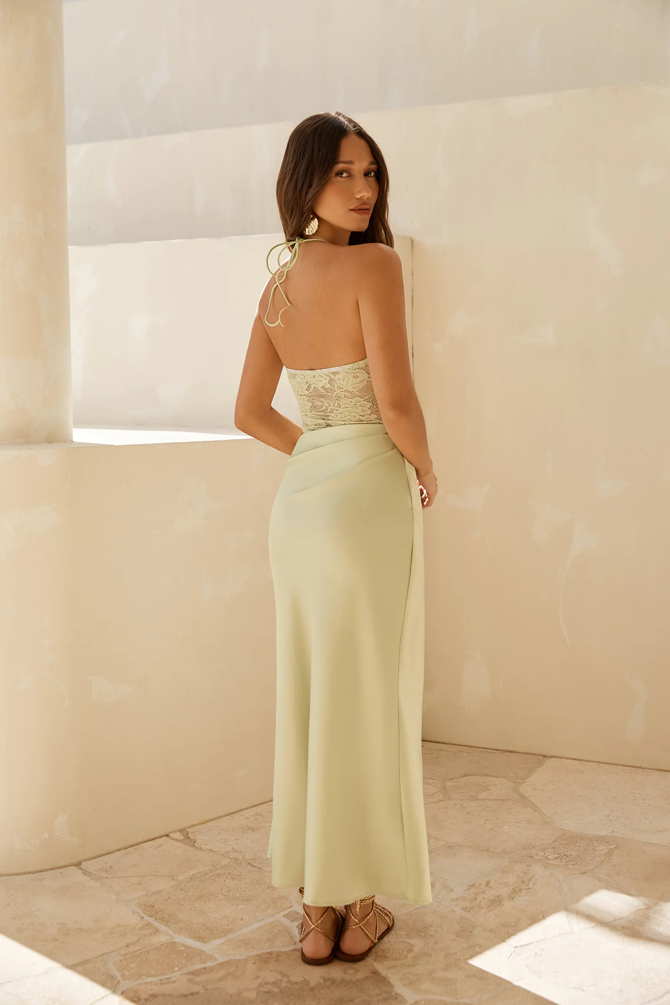 Dreamdays Halter Lace Maxi Dress Sage