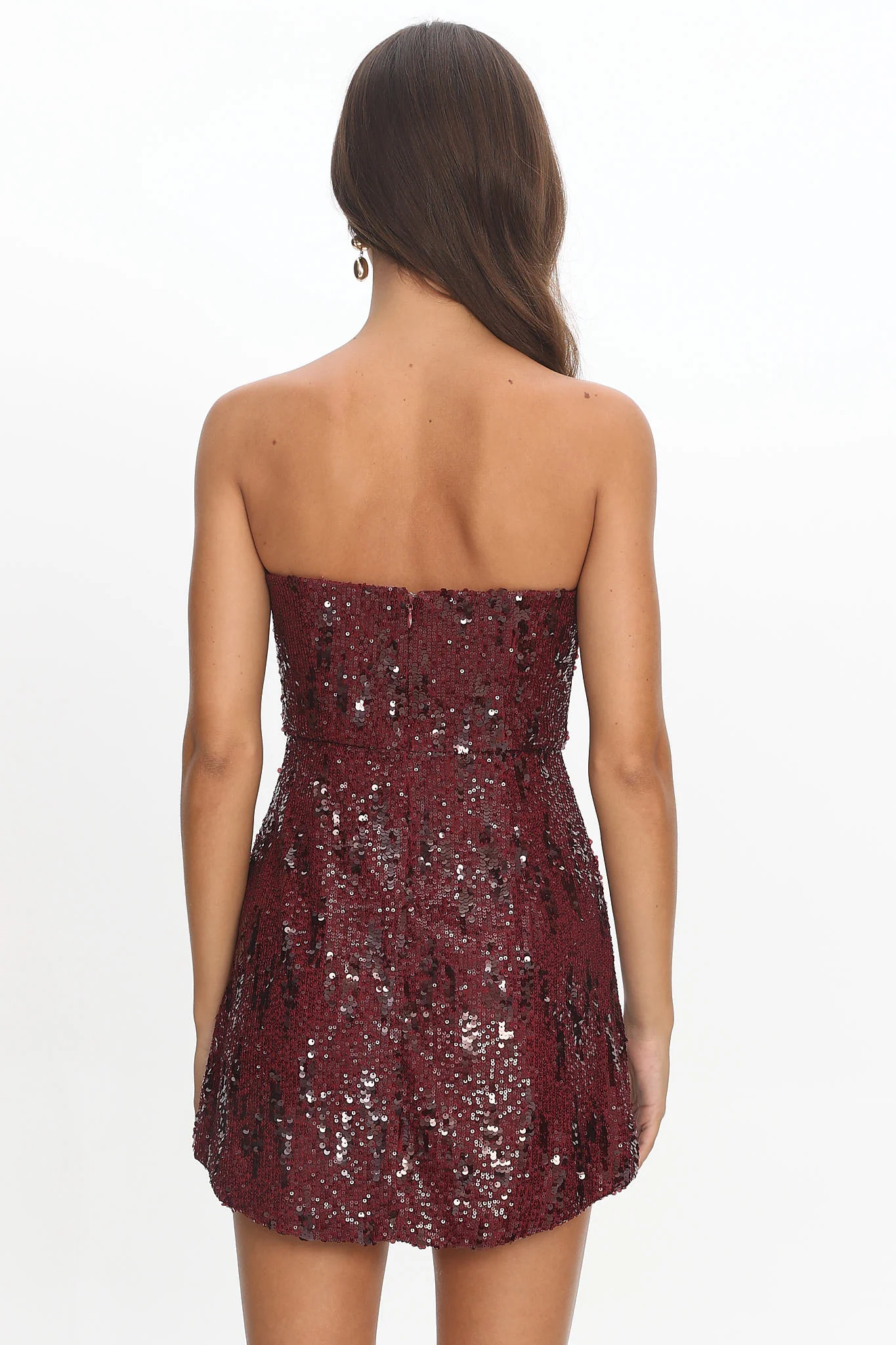 Entered The Chat Strapless Mini Dress Sequin Wine - luluinthesky