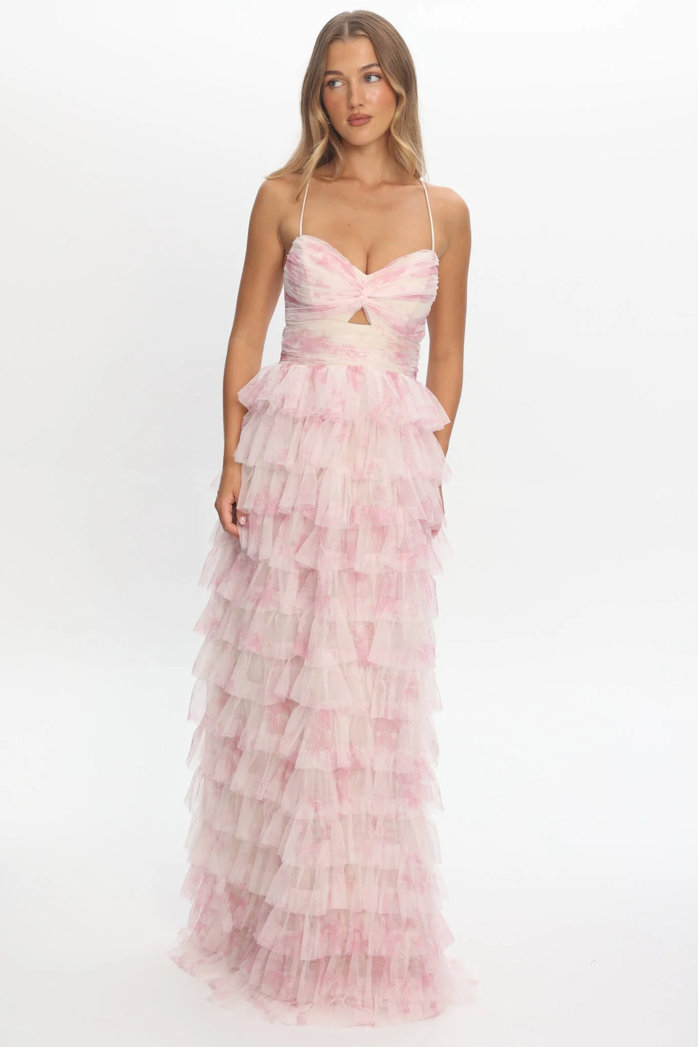 Cambridge Layered Frill Maxi Dress Floral Pink