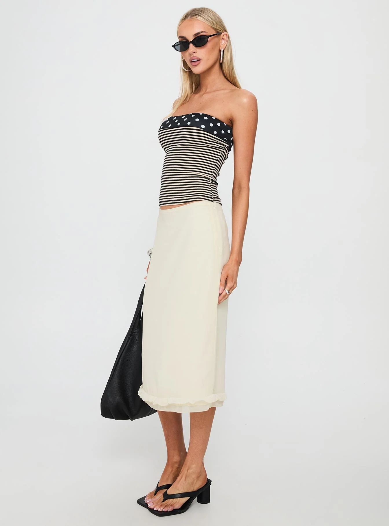 Rosette Frill Midi Skirt Cream