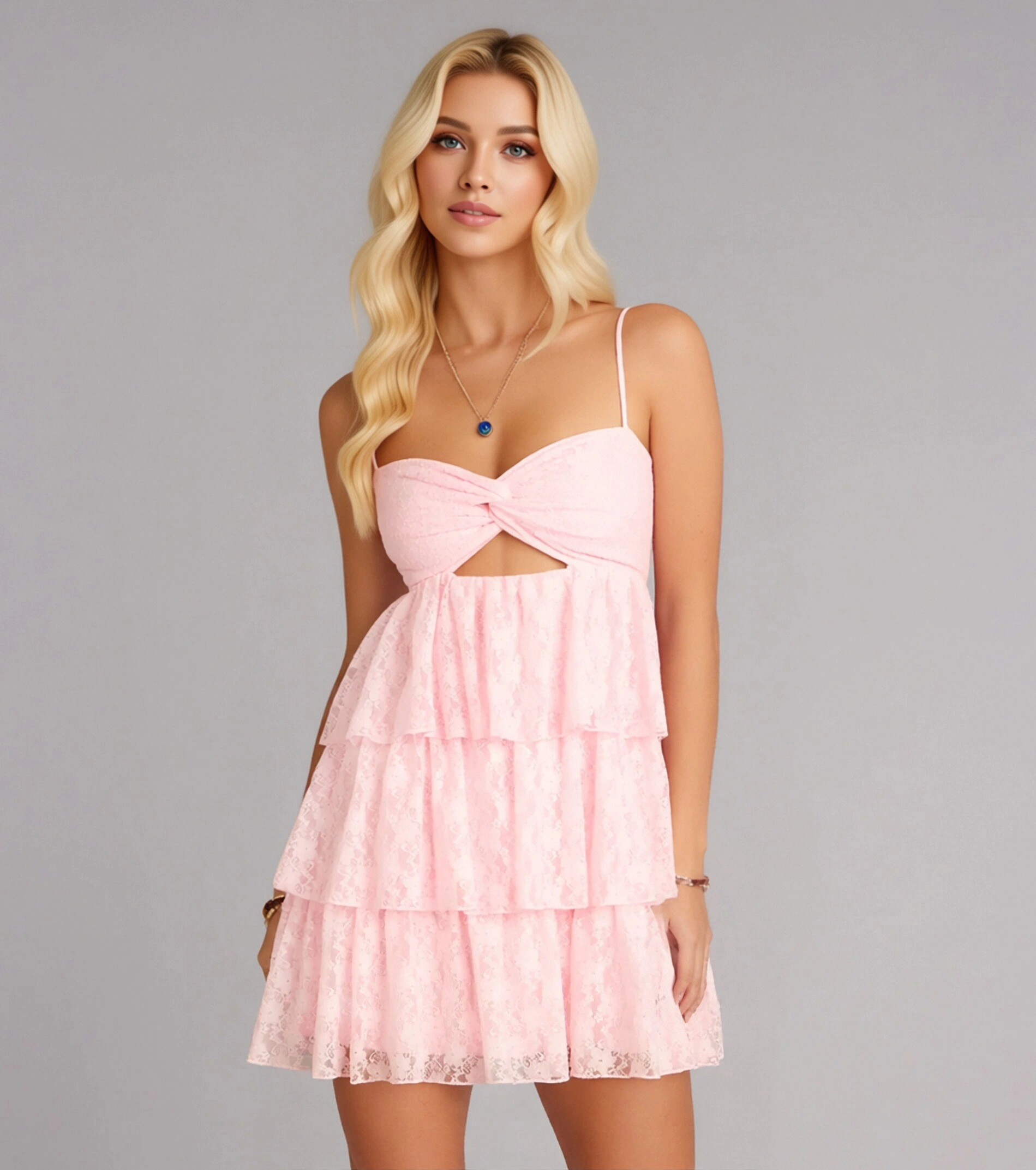 Sweet With Intent Lace Tiered Mini Dress - Pink