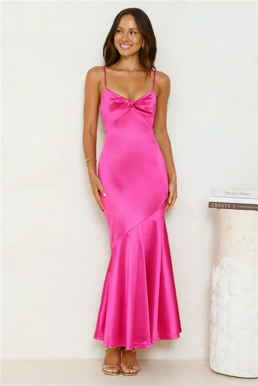 Love To Mesmerise Satin Maxi Dress Pink