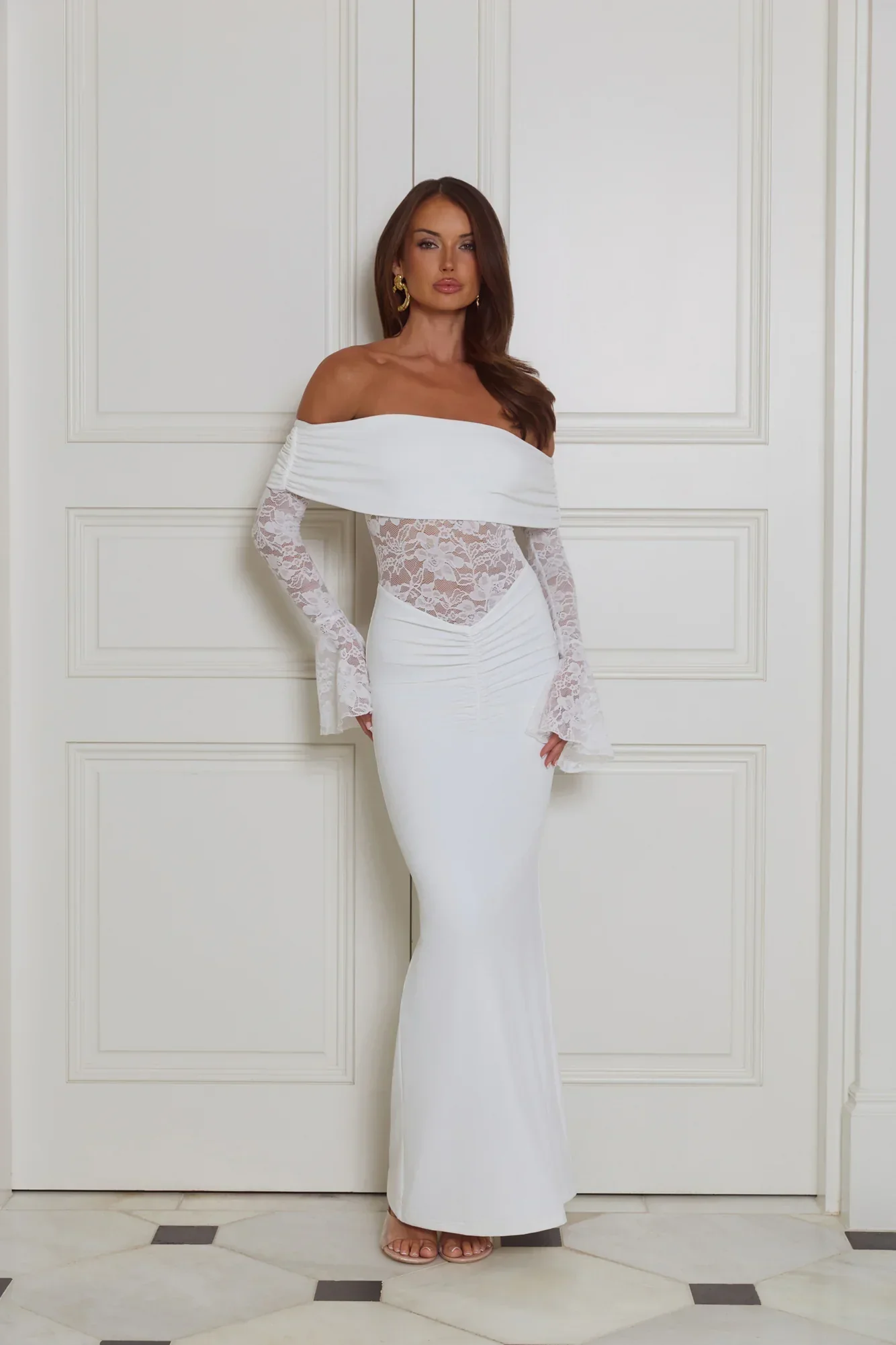 Luxe Temptress Off Shoulder Maxi Dress White