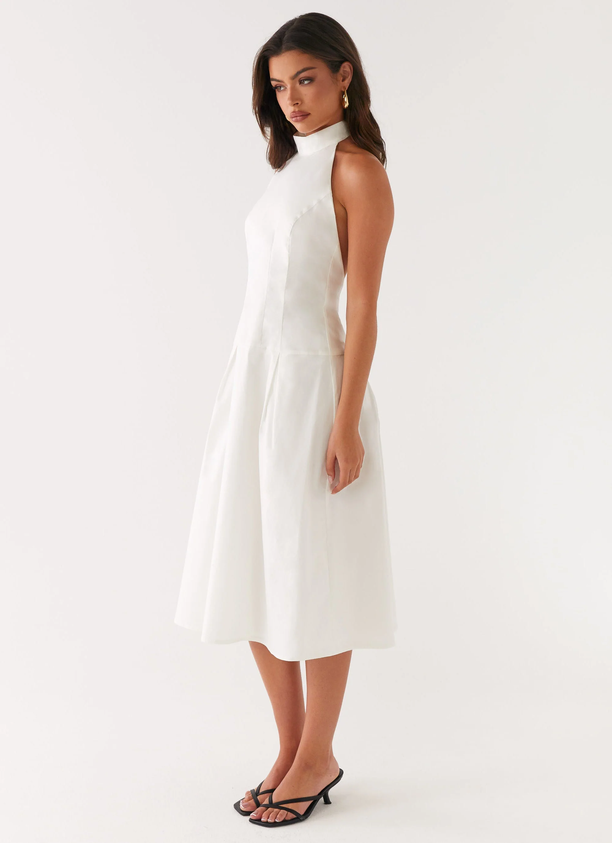 Calla Halter Midi Dress - White - luluinthesky