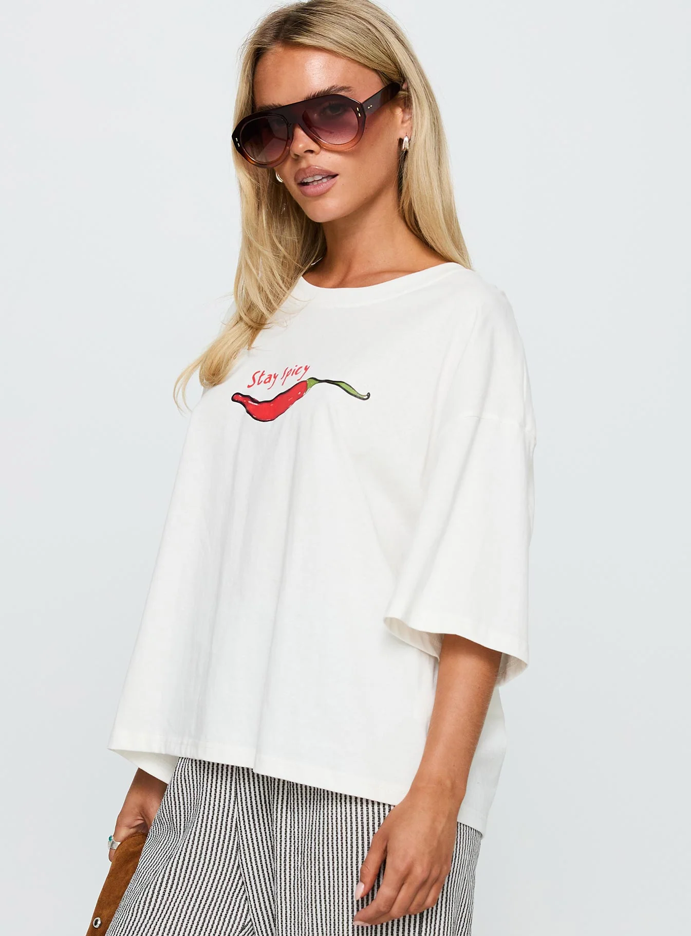 Stay Spicy Graphic Top White