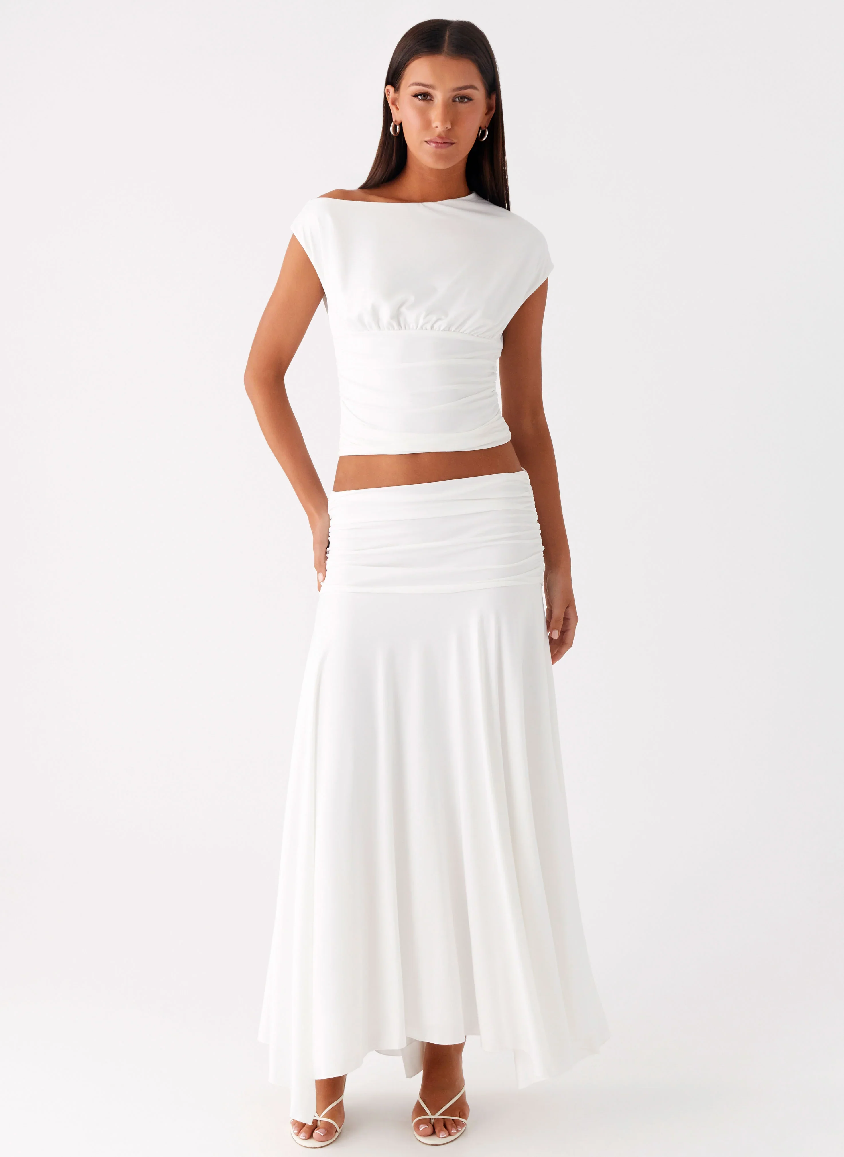 Liana Ruched Maxi Skirt - White