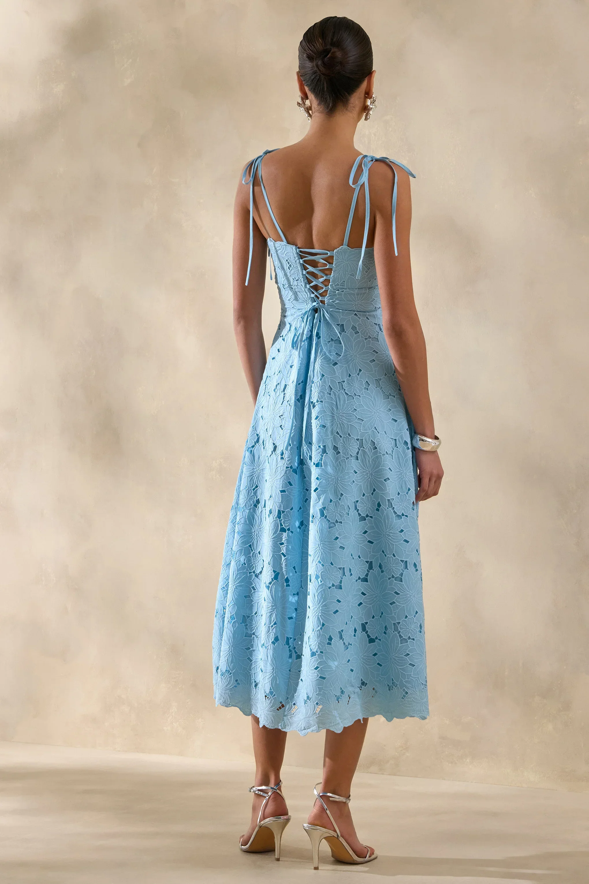 Anna | Powder Blue Square-Neck Midi Dress
