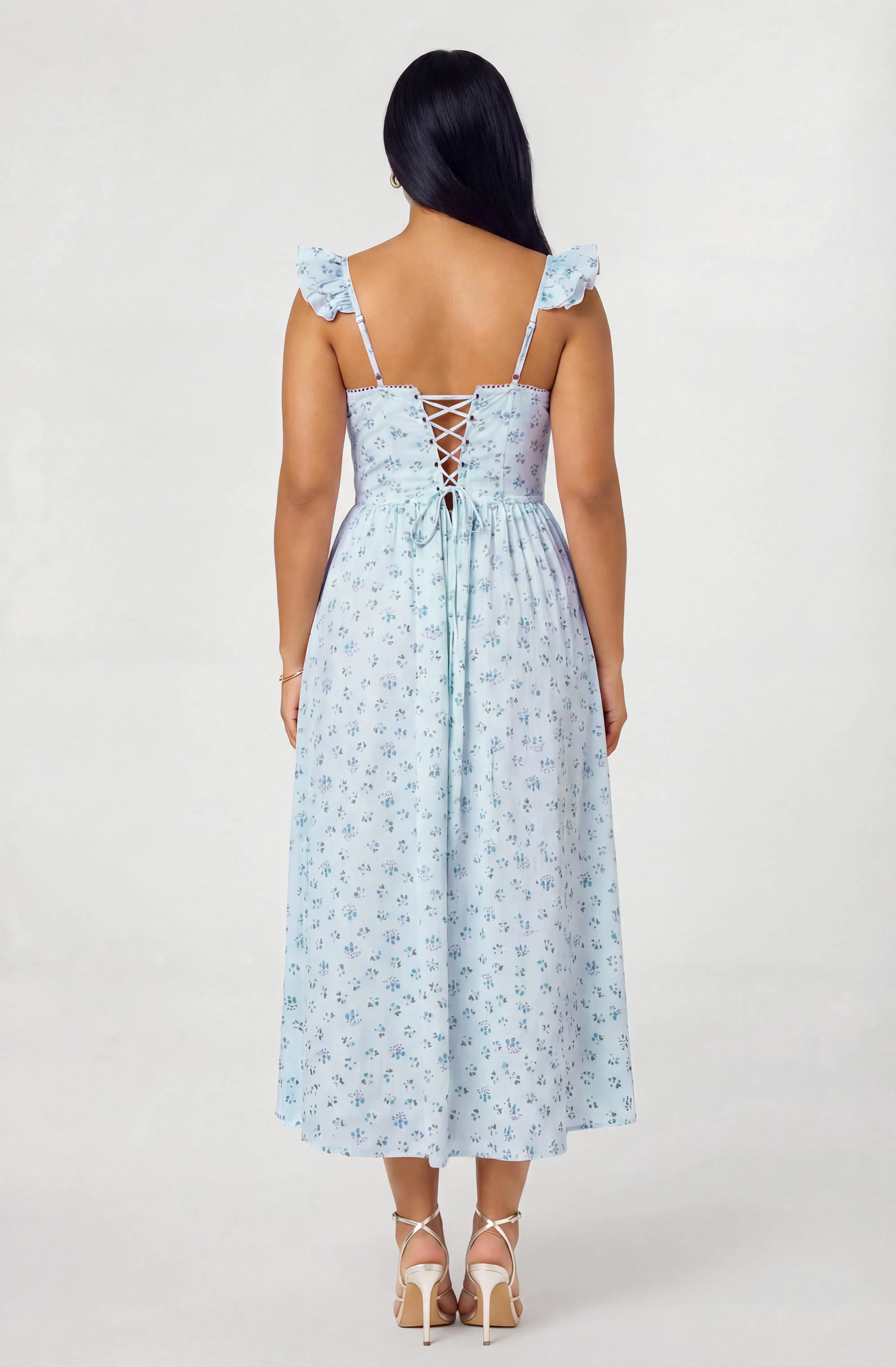 Wedelia Ruffle Strap Eyelet Corset Midi Dress
