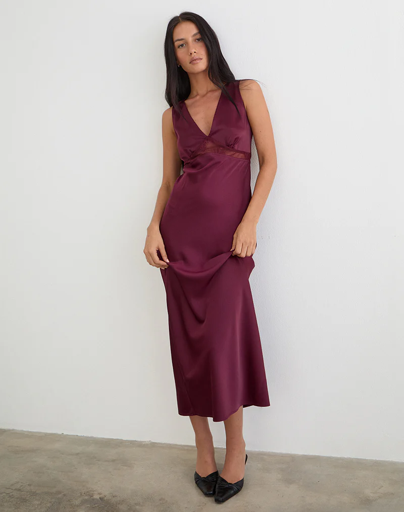 Zarita Satin Maxi Dress in Zinfandel