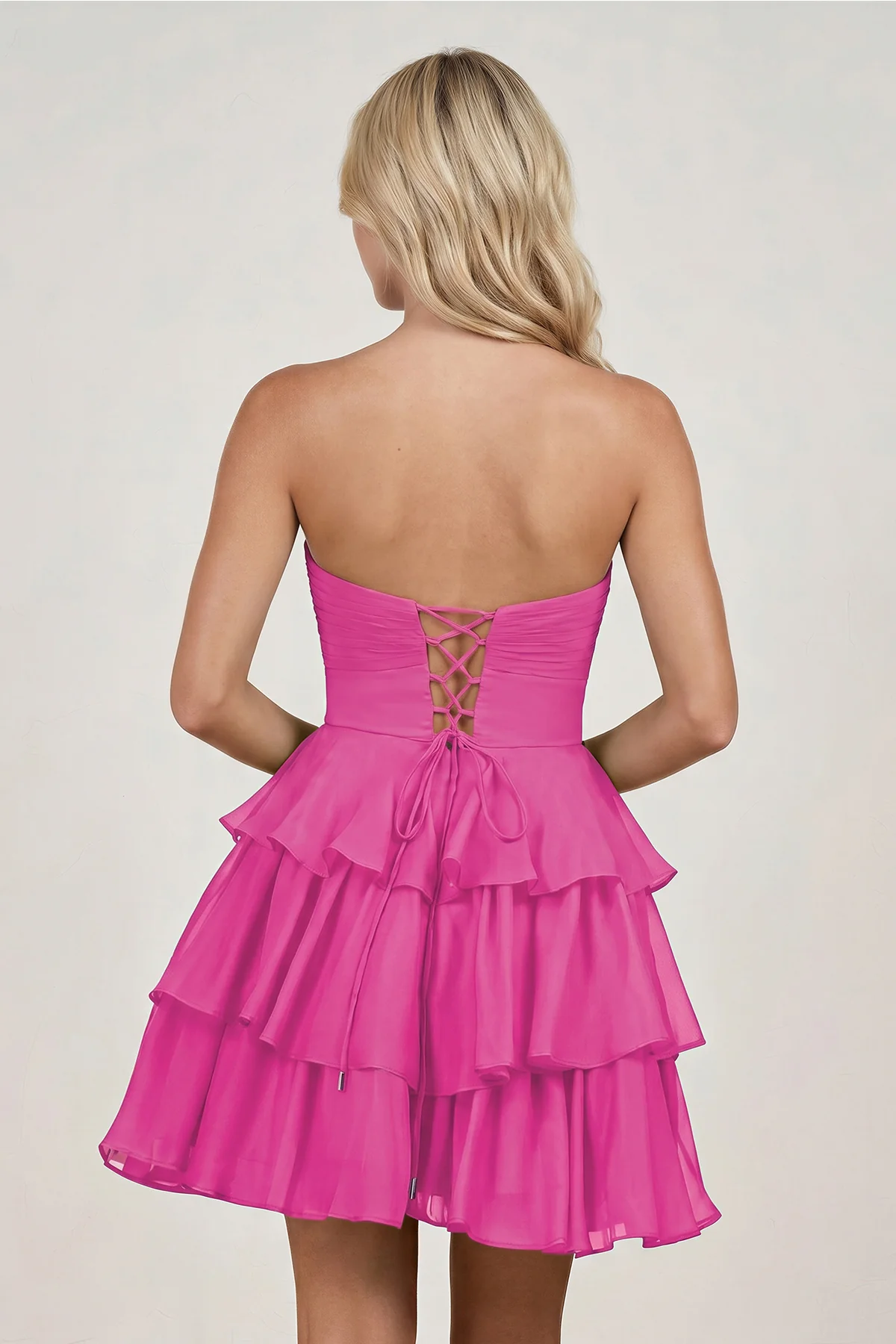 Fuchsia Strapless A Line Chiffon Ruffles Homecoming Dresses With Flower