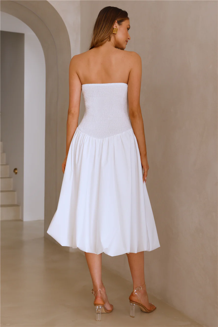 Adelaide Strapless Bubble Midi Dress White - luluinthesky