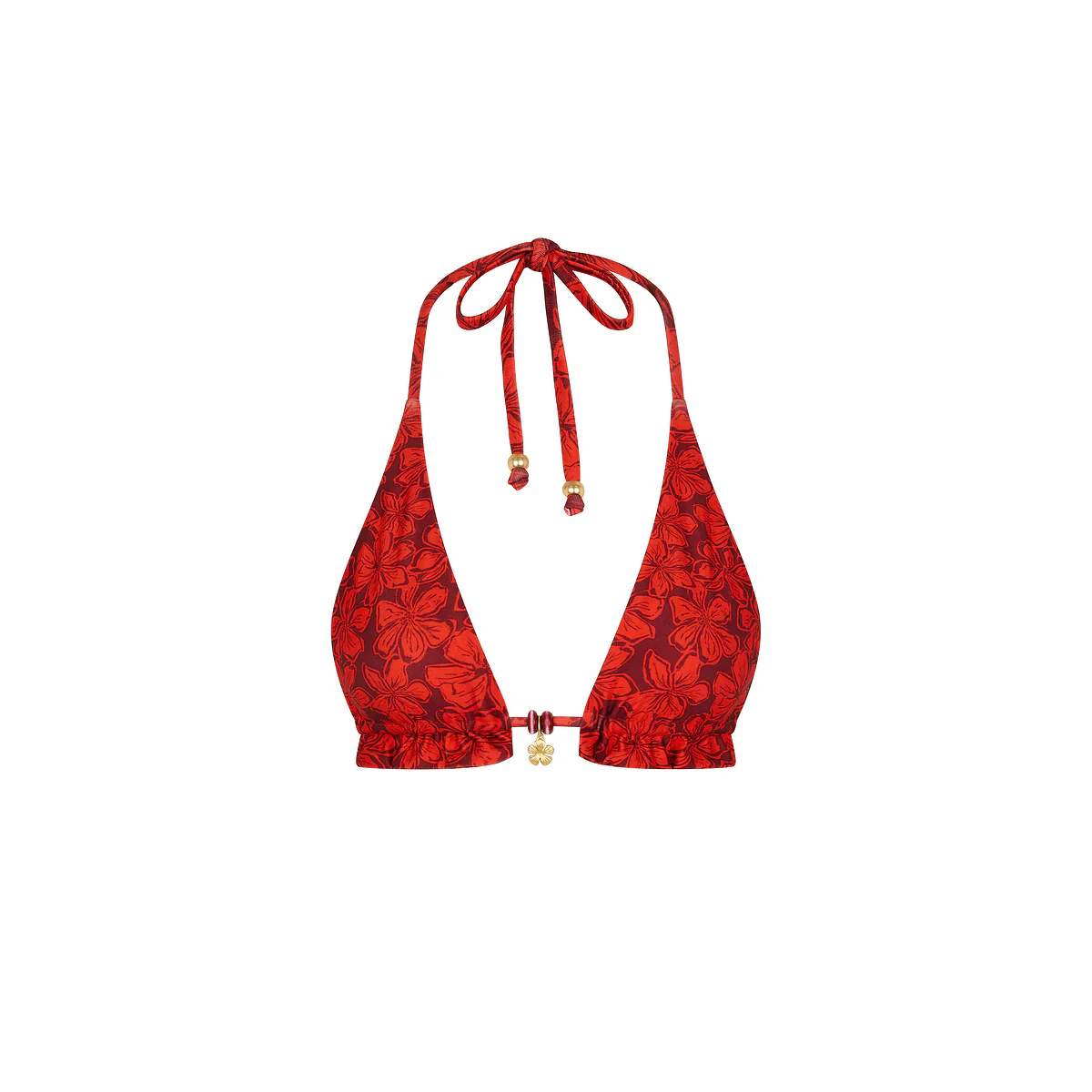 Frill Halter Bralette Bikini Top - Sassy Sangria