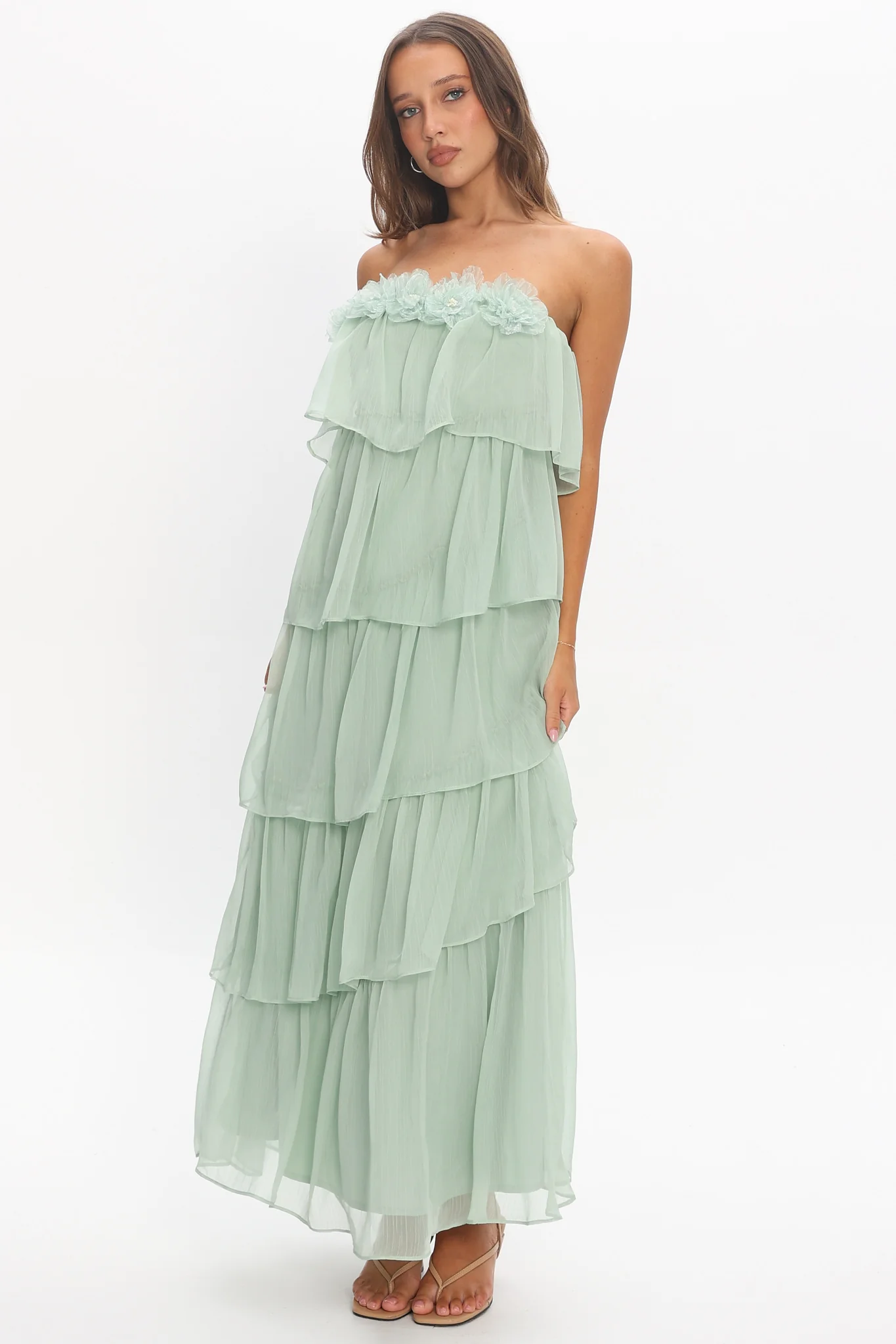 It's Time Tiered Ruffle Maxi Dress Sage - luluinthesky