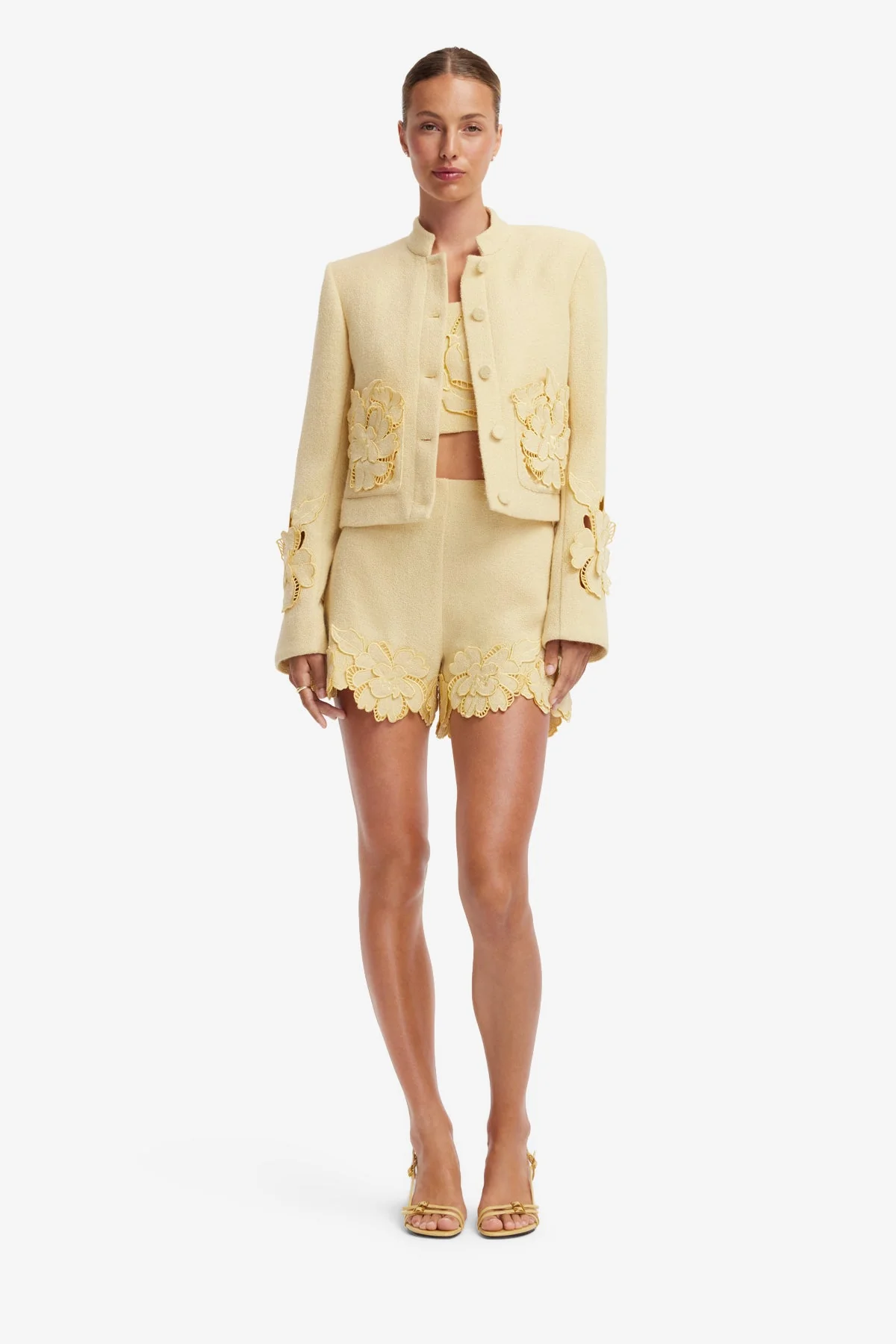 Blythe Appliqué Tweed Jacket - Dusty Yellow