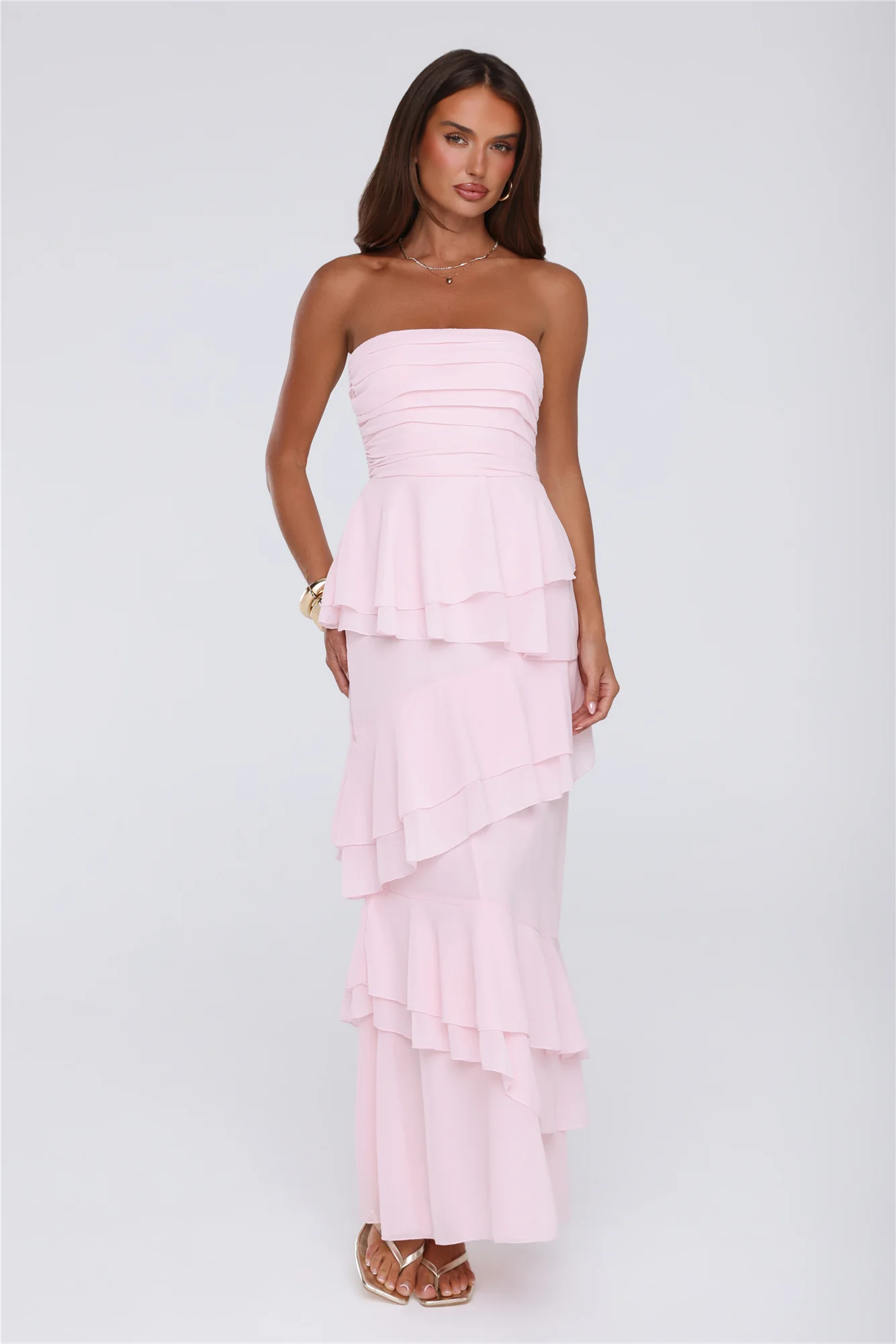 Dressed To Be Seen Strapless Maxi Dress Pink - FASHION NOB