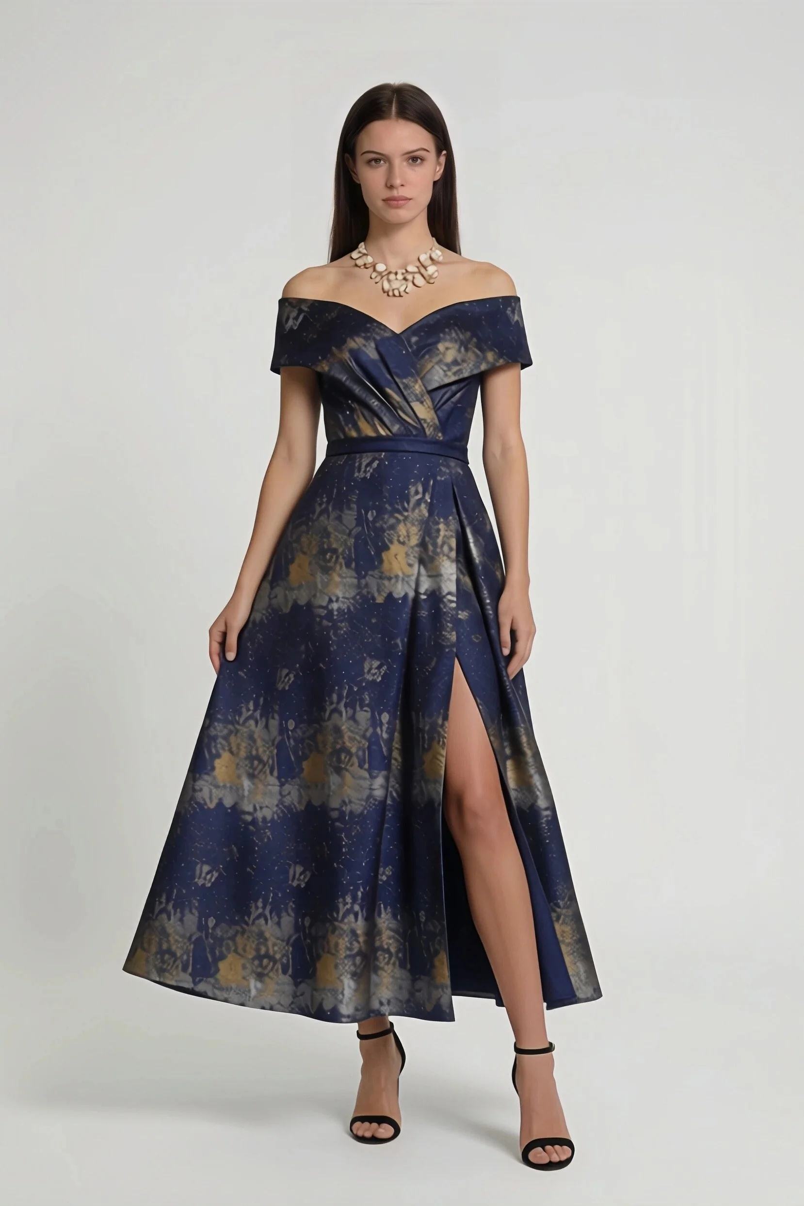 A-Line Tea-Length Jacquard Mother of the Bride Dress CM0429