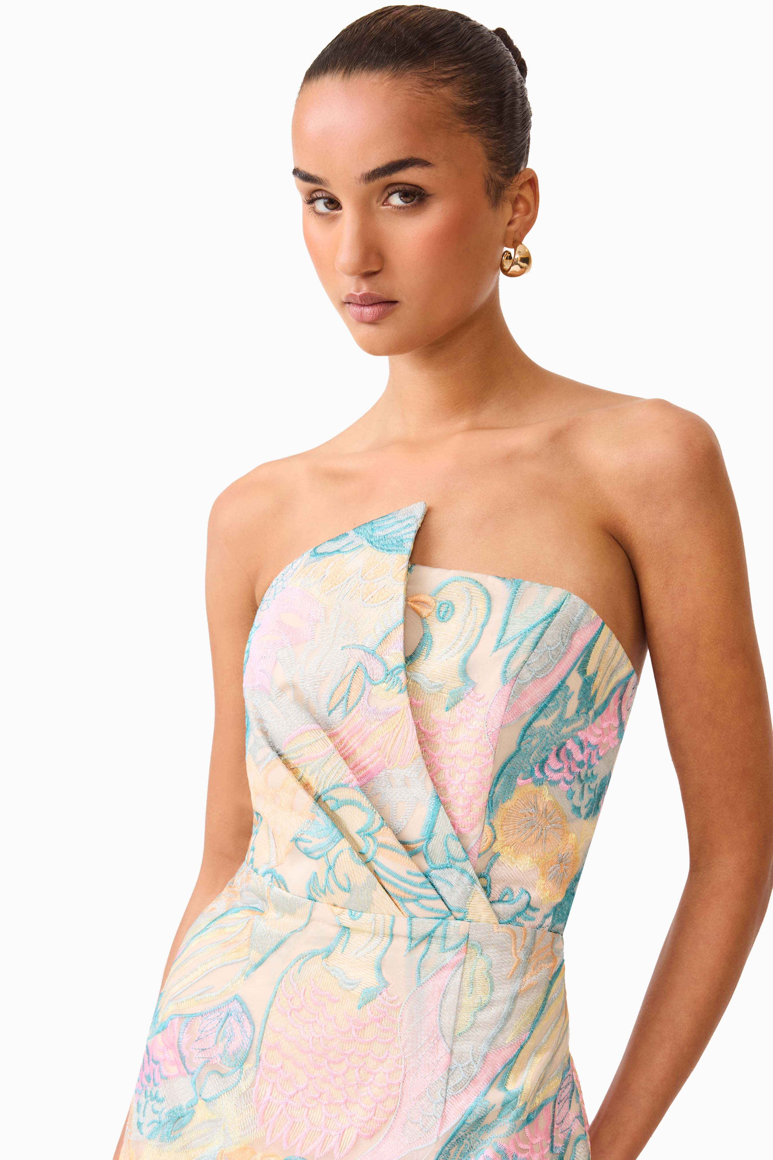 Taliah Strapless Mini Dress in Blue Multi