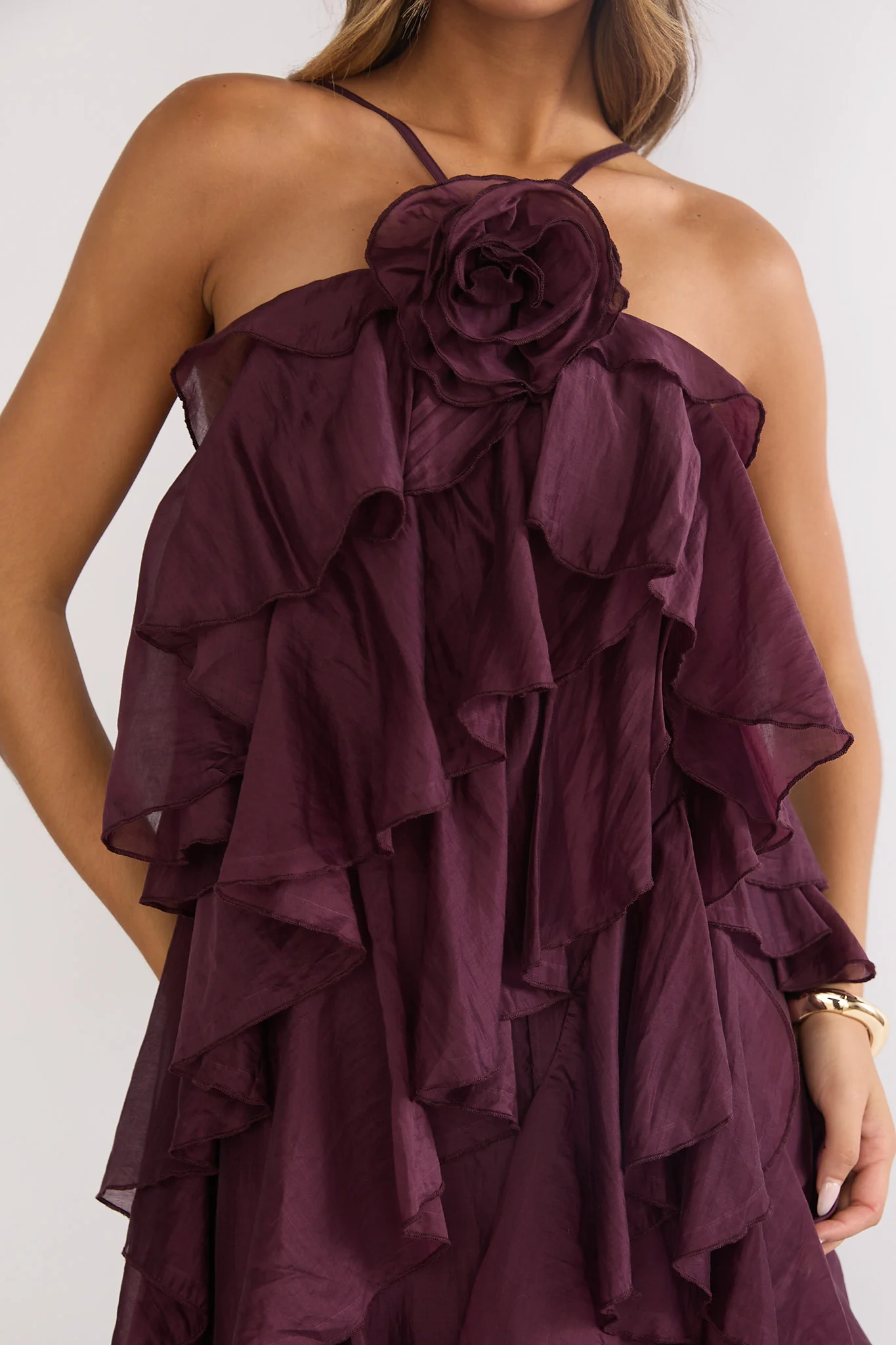 Secret Rendezvous Layered Ruffle Maxi Dress Maroon - luluinthesky