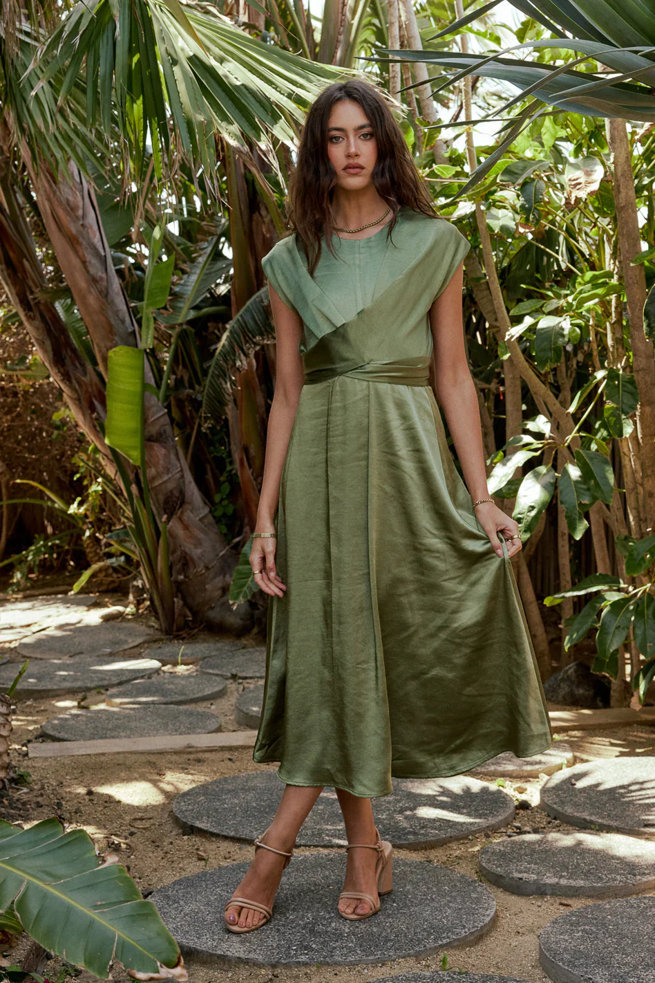 Rosalind Midi Dress in Moss