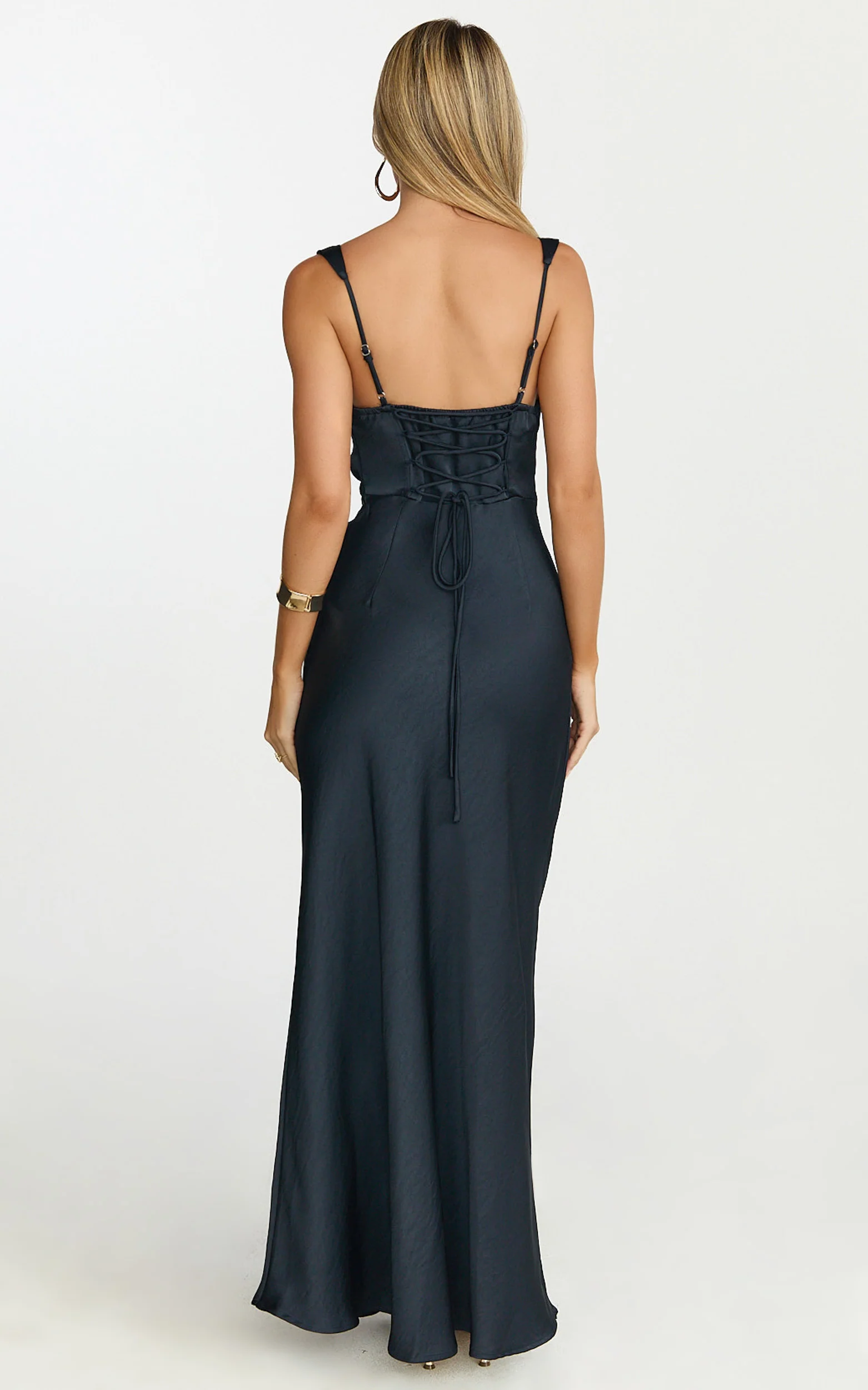 Rumi Midi Dress - Rushed Bodiest Satin Dress in Navy
