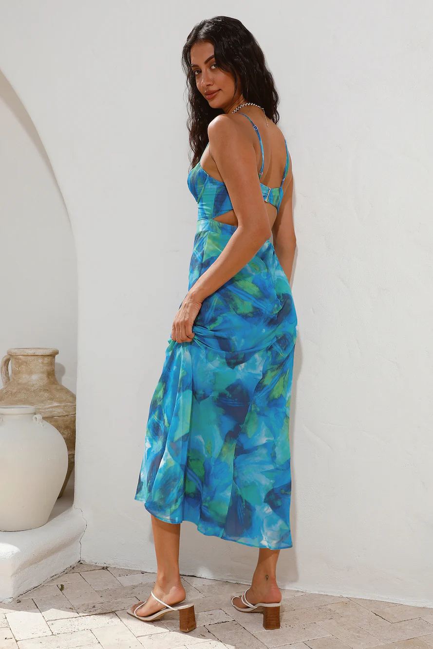 Diving Into The Ocean Midi Dress Blue