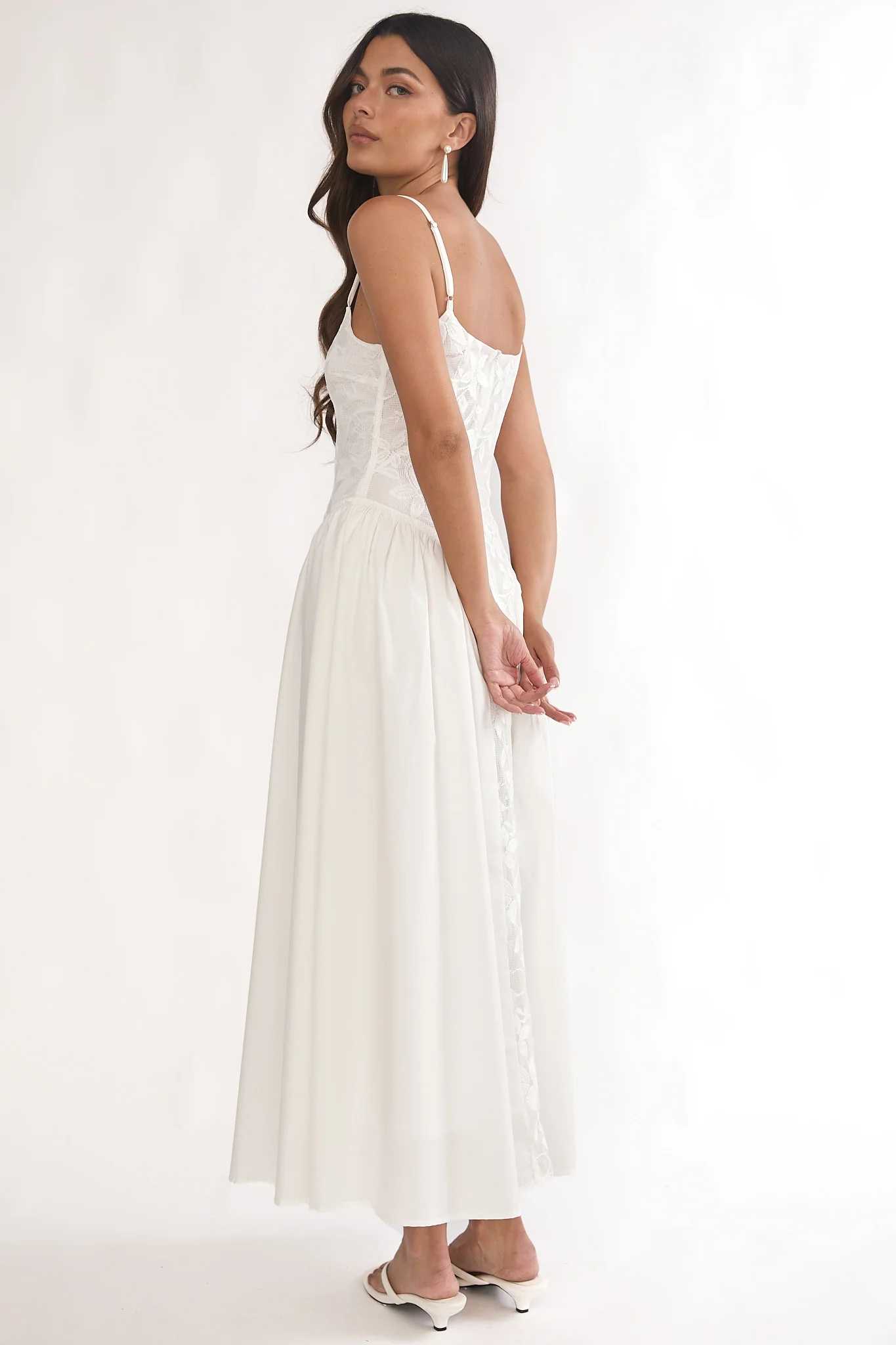 Seluna Gathered Waist Maxi Dress Embroidered Cream