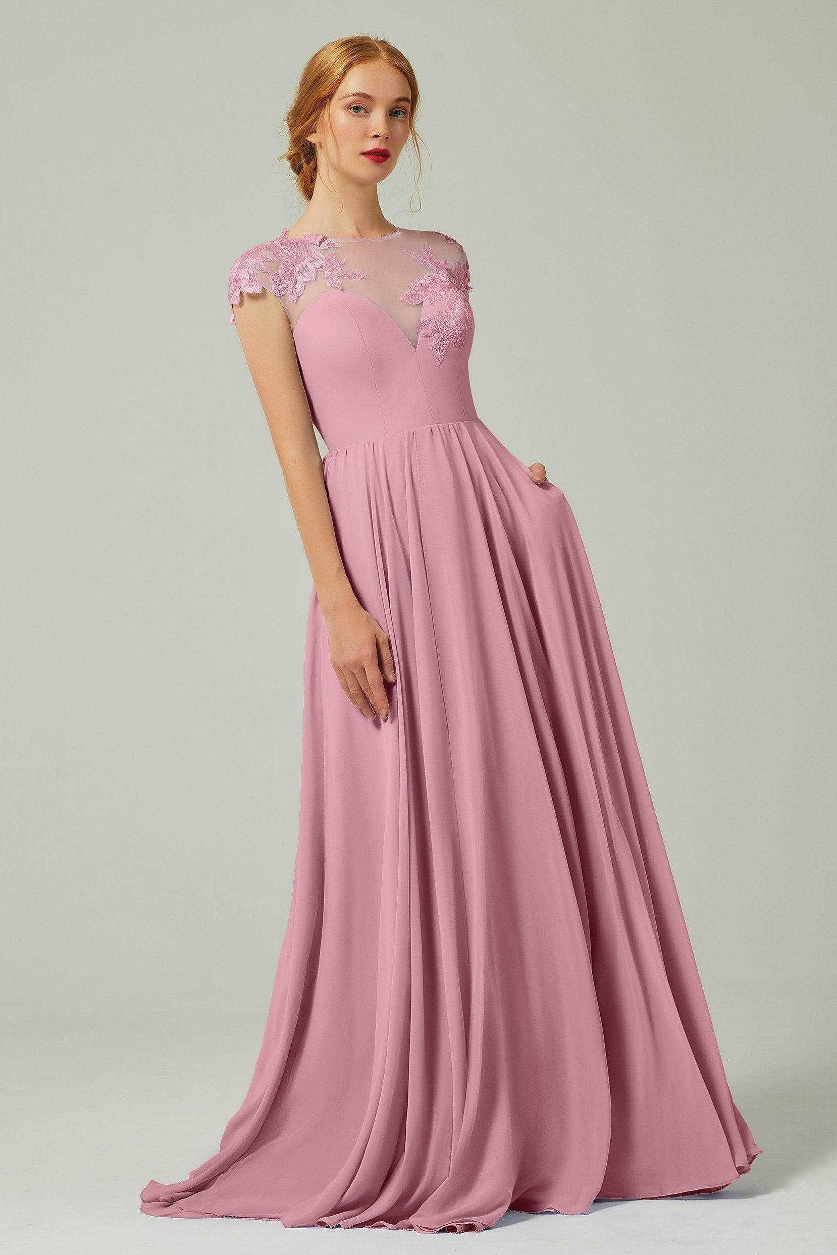 A-Line Sweep-Brush Train Chiffon Bridesmaid Dress CB0248