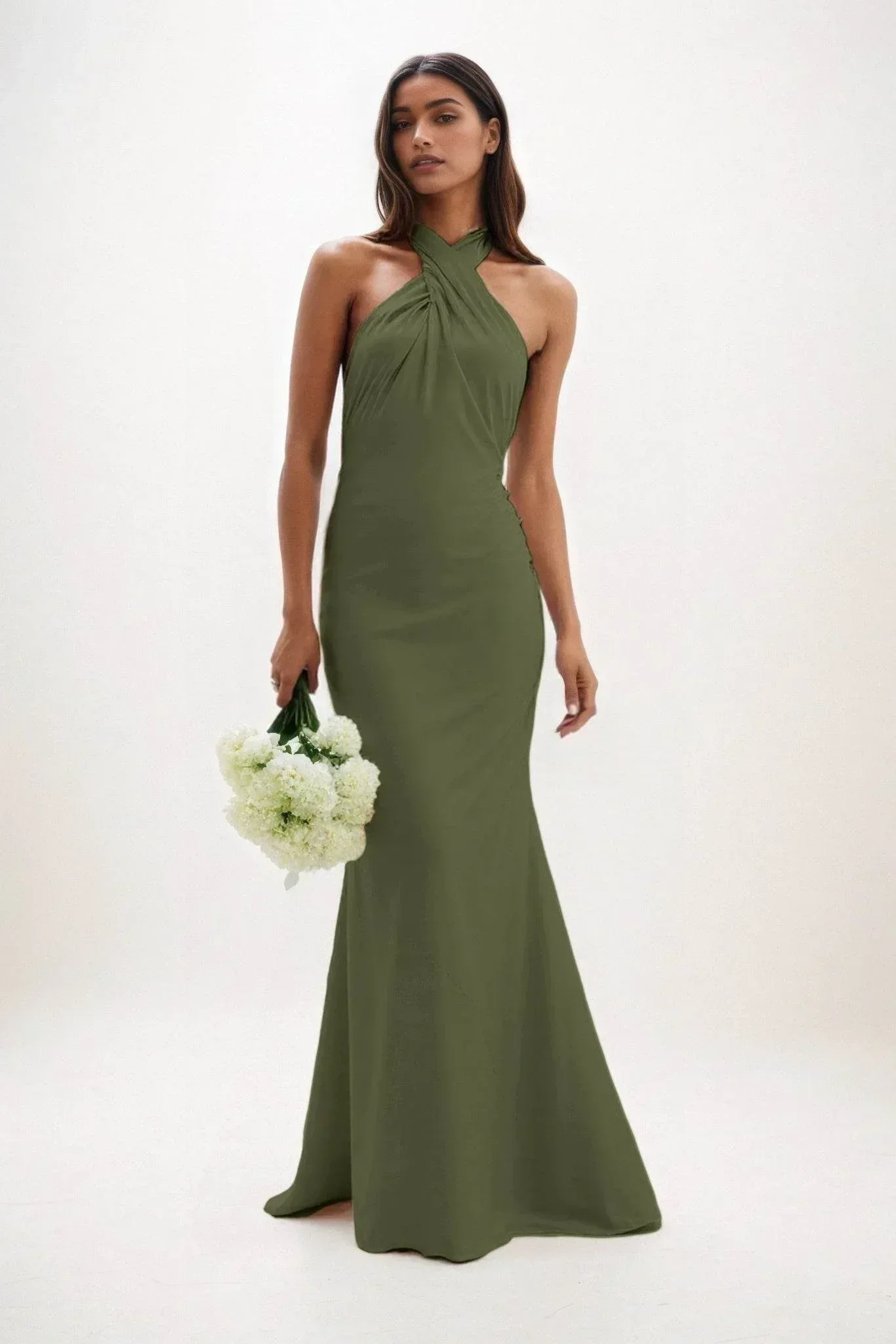 Sheath-Column Maxi Luxe Satin Bridesmaid Dress CB0837