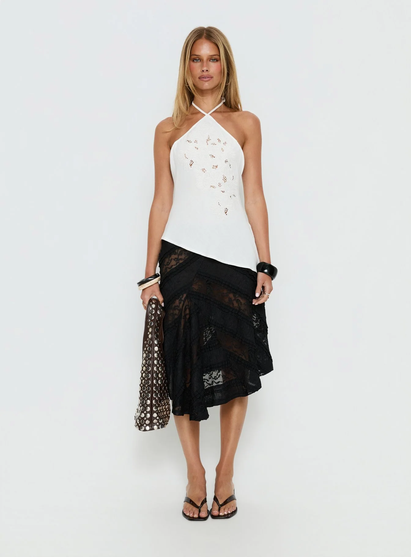 Bonanza Asymmetrical Halter Top White