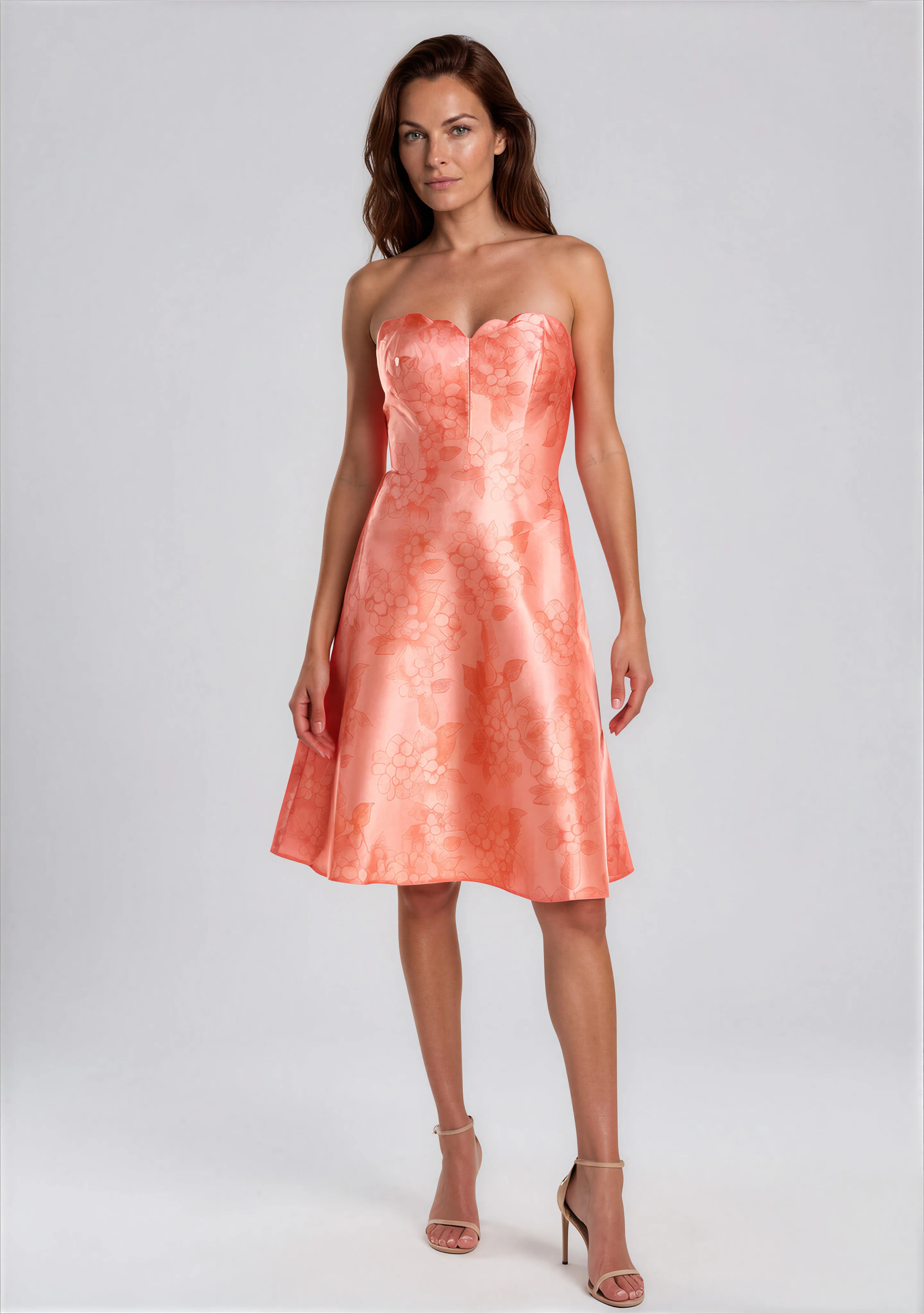 Scalloped Neckline Floral A-line Cocktail