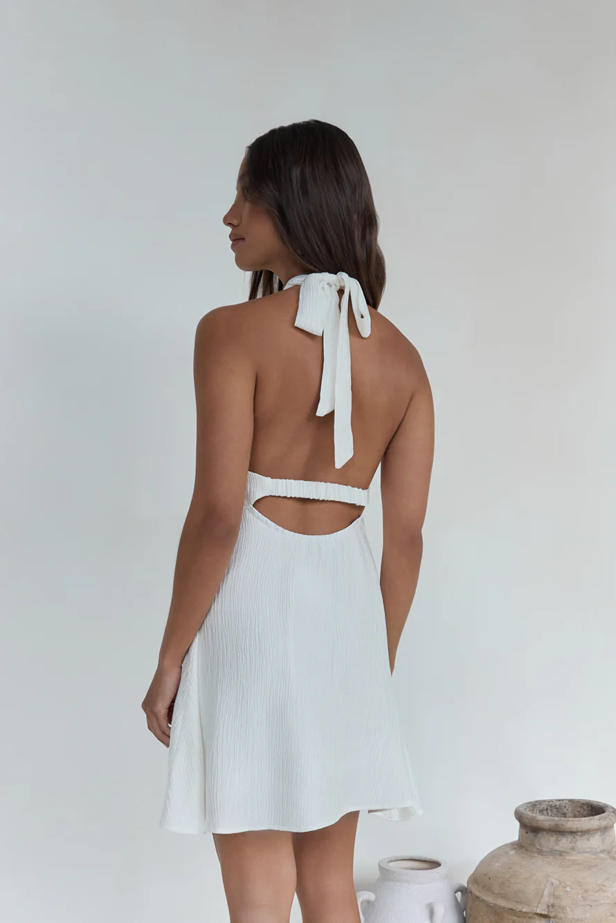 Swaying Shadows Halter Mini Dress White - luluinthesky