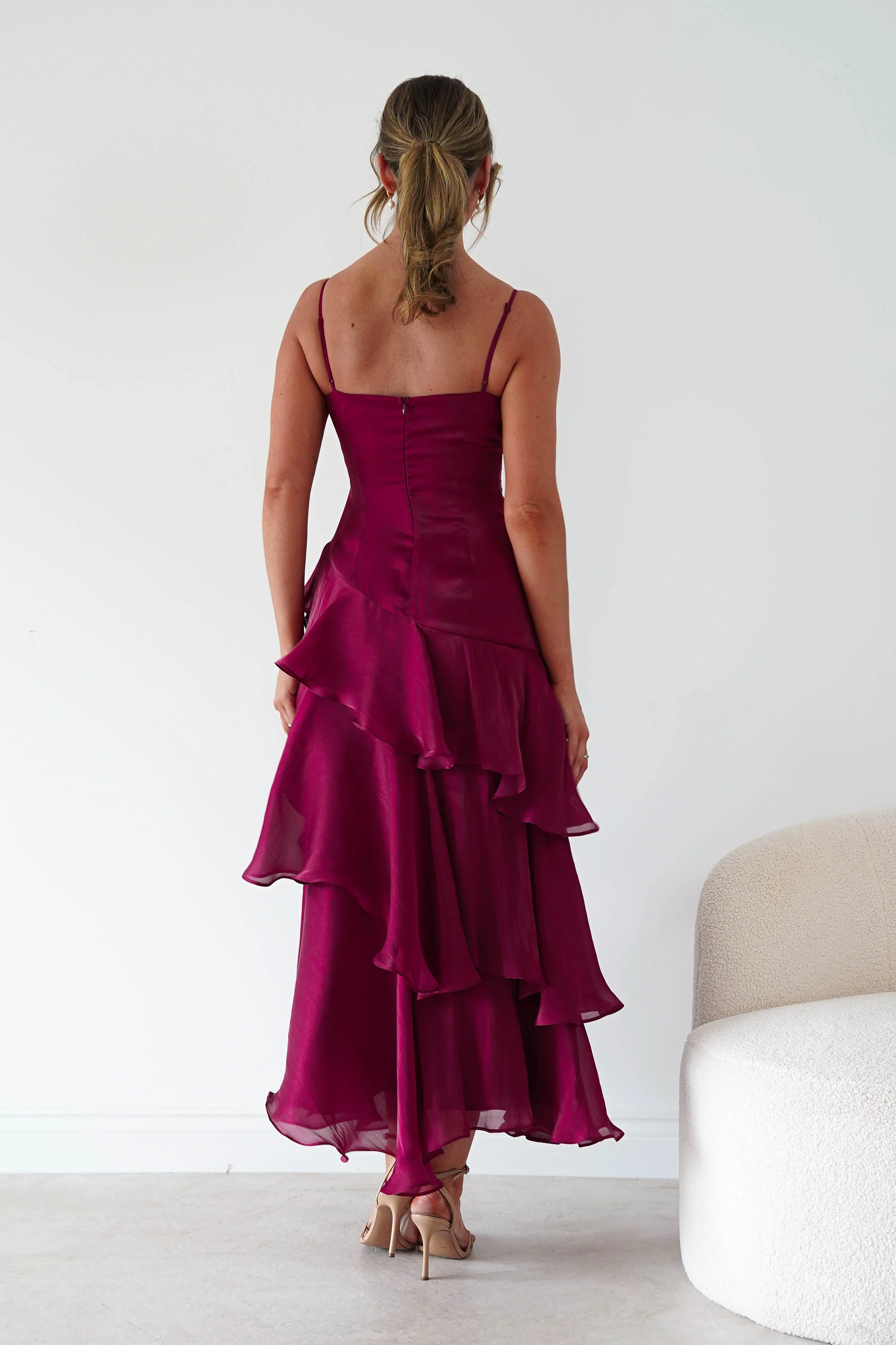 Renee Luminescent Ruffle Maxi Dress | Wine