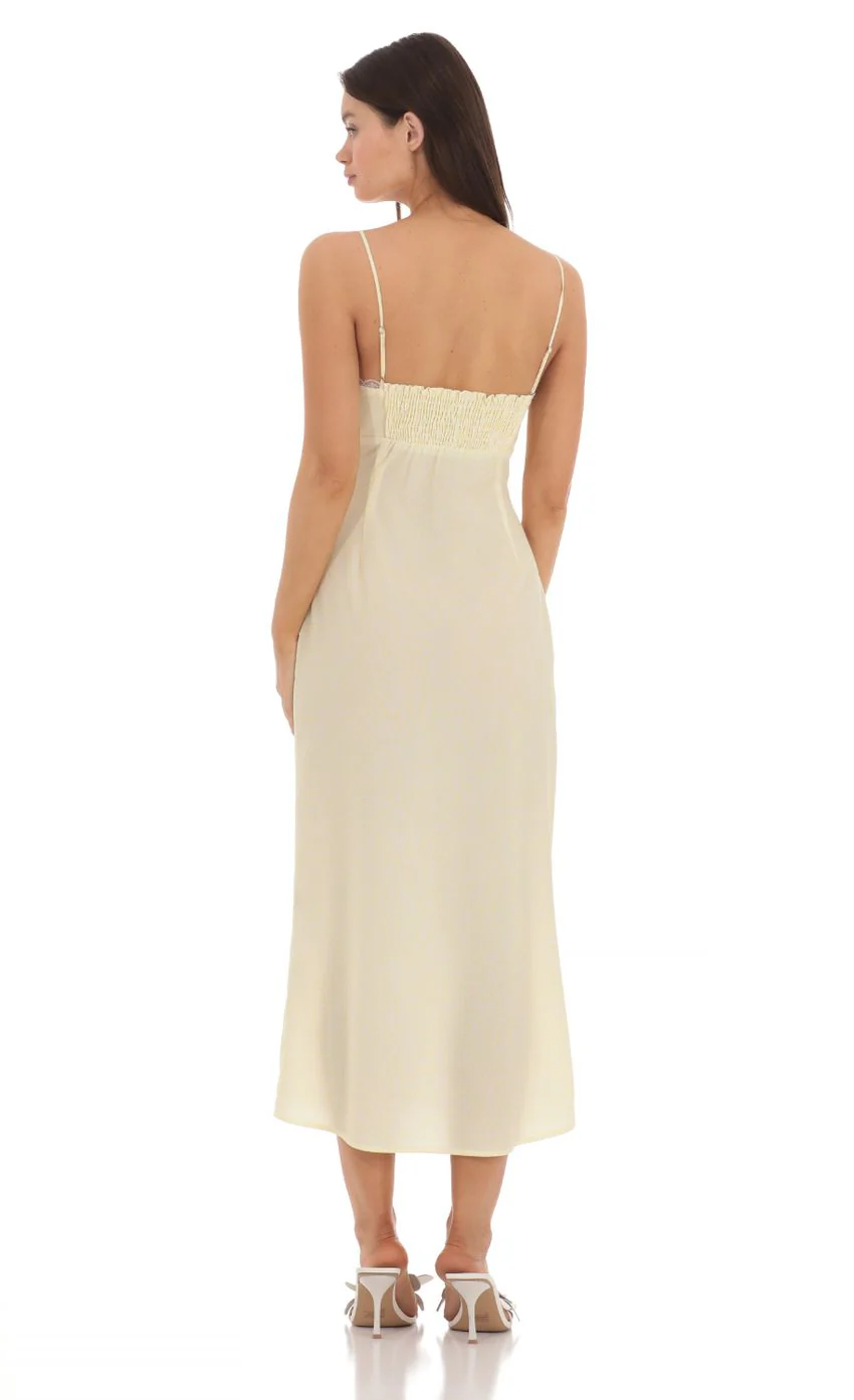 Lace Trim Front Tie Midi Dress in Yellow - luluinthesky