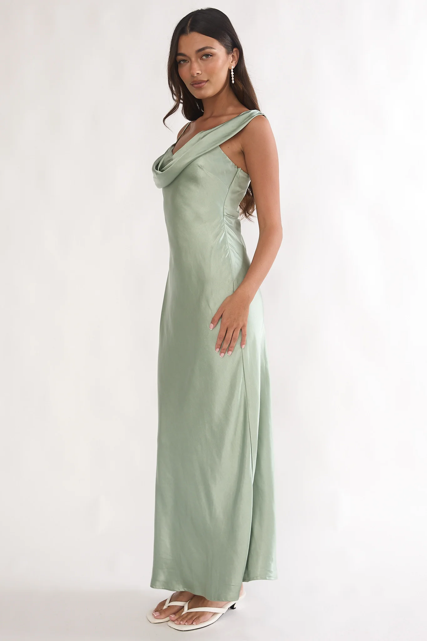 Emelle Asymmetric Neckline Maxi Dress Pistachio