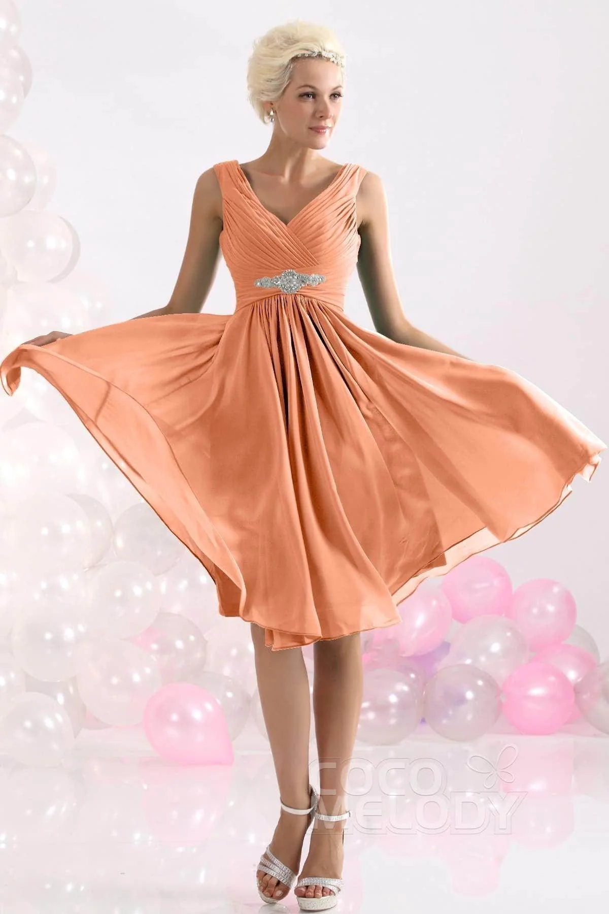 A-Line Knee Length Chiffon Bridesmaids Dress COZK1302A