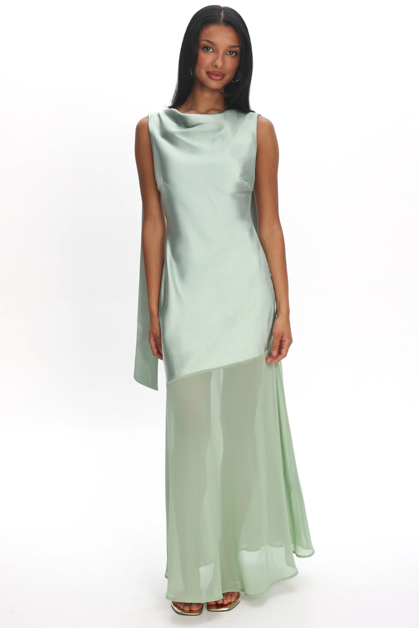 Second Glances Cowl Neck Backless Maxi Dress Sage