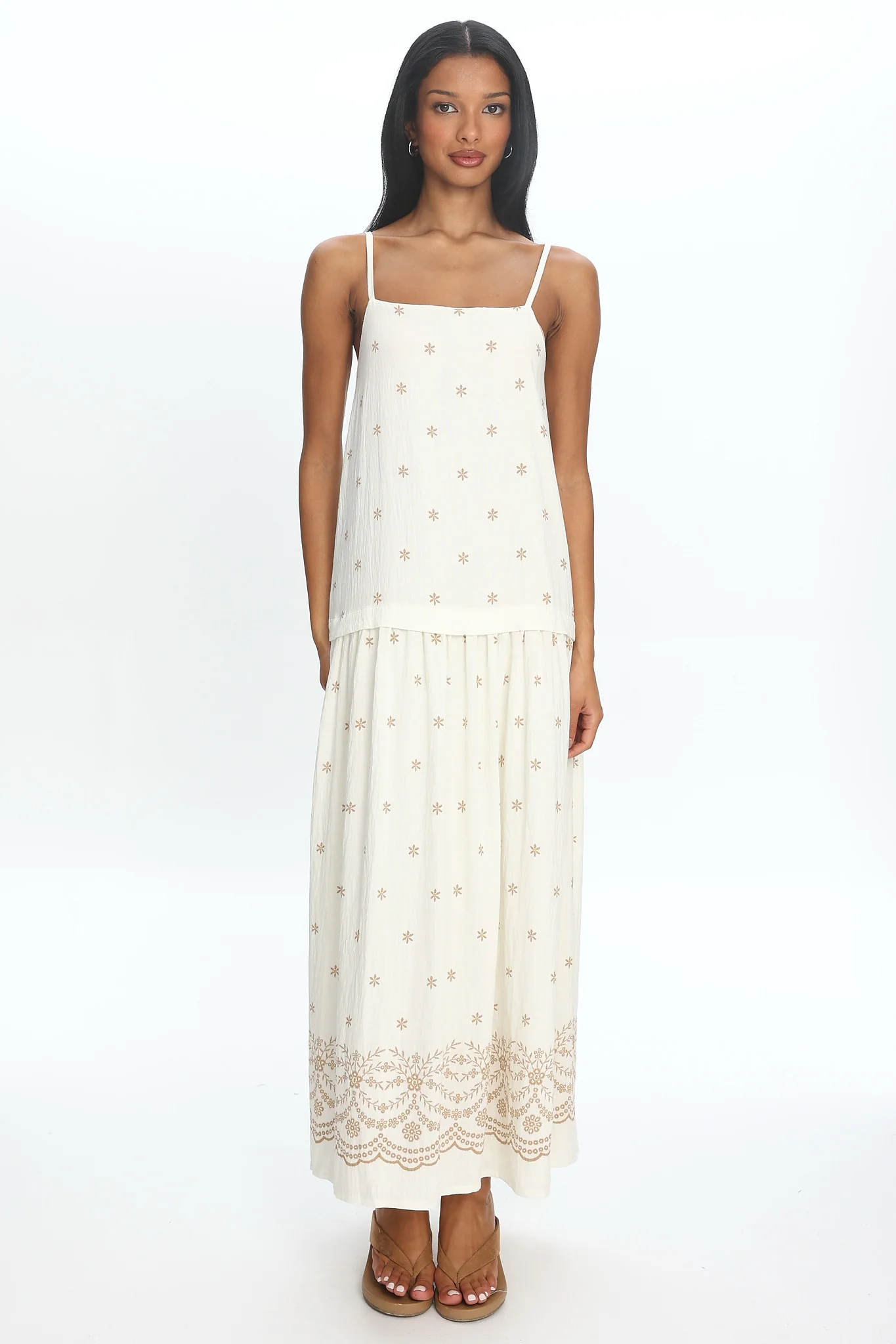 Adella Drop Waist Maxi Dress Beige - luluinthesky