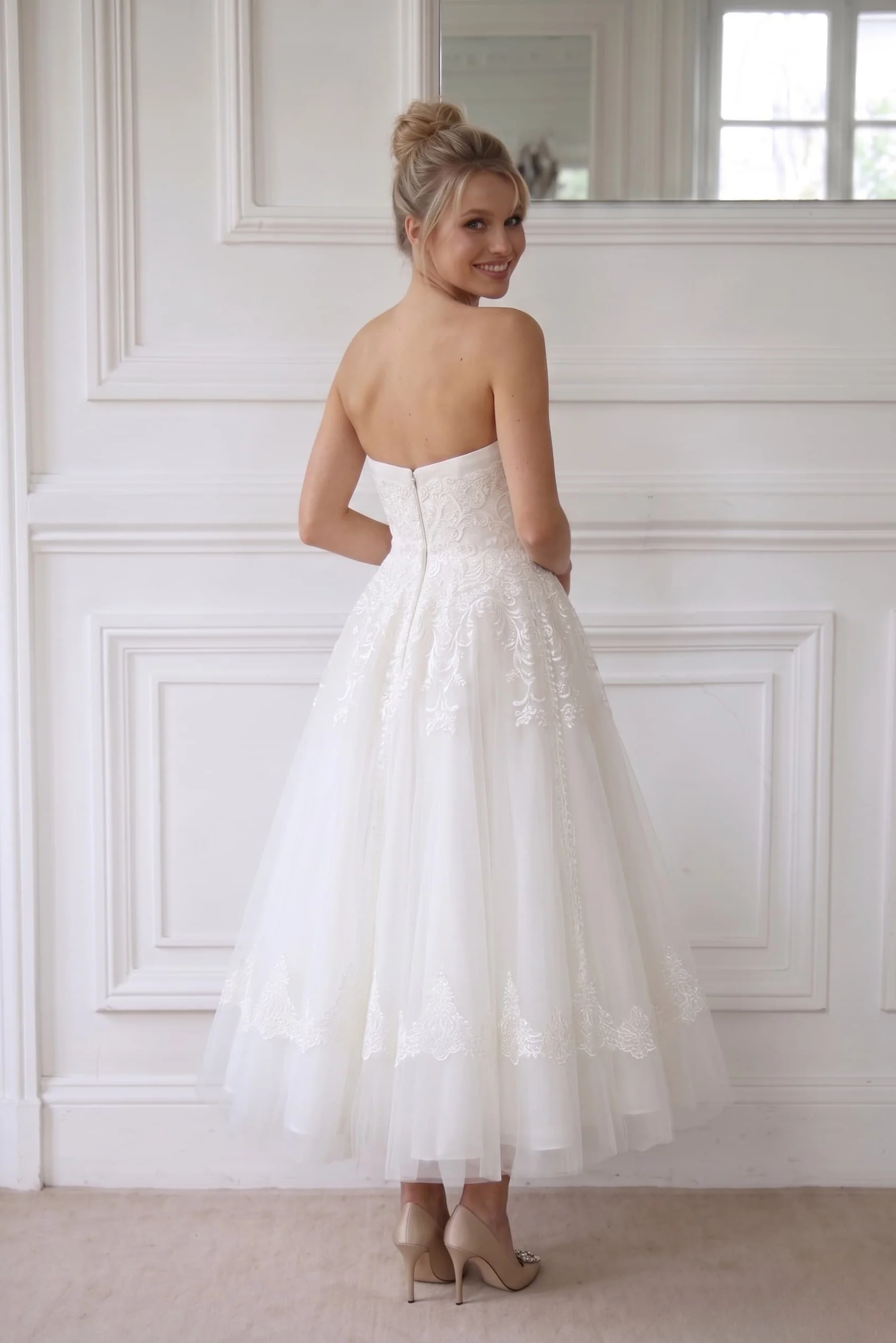 A-Line Ankle Length Tulle Wedding Dress CW2392