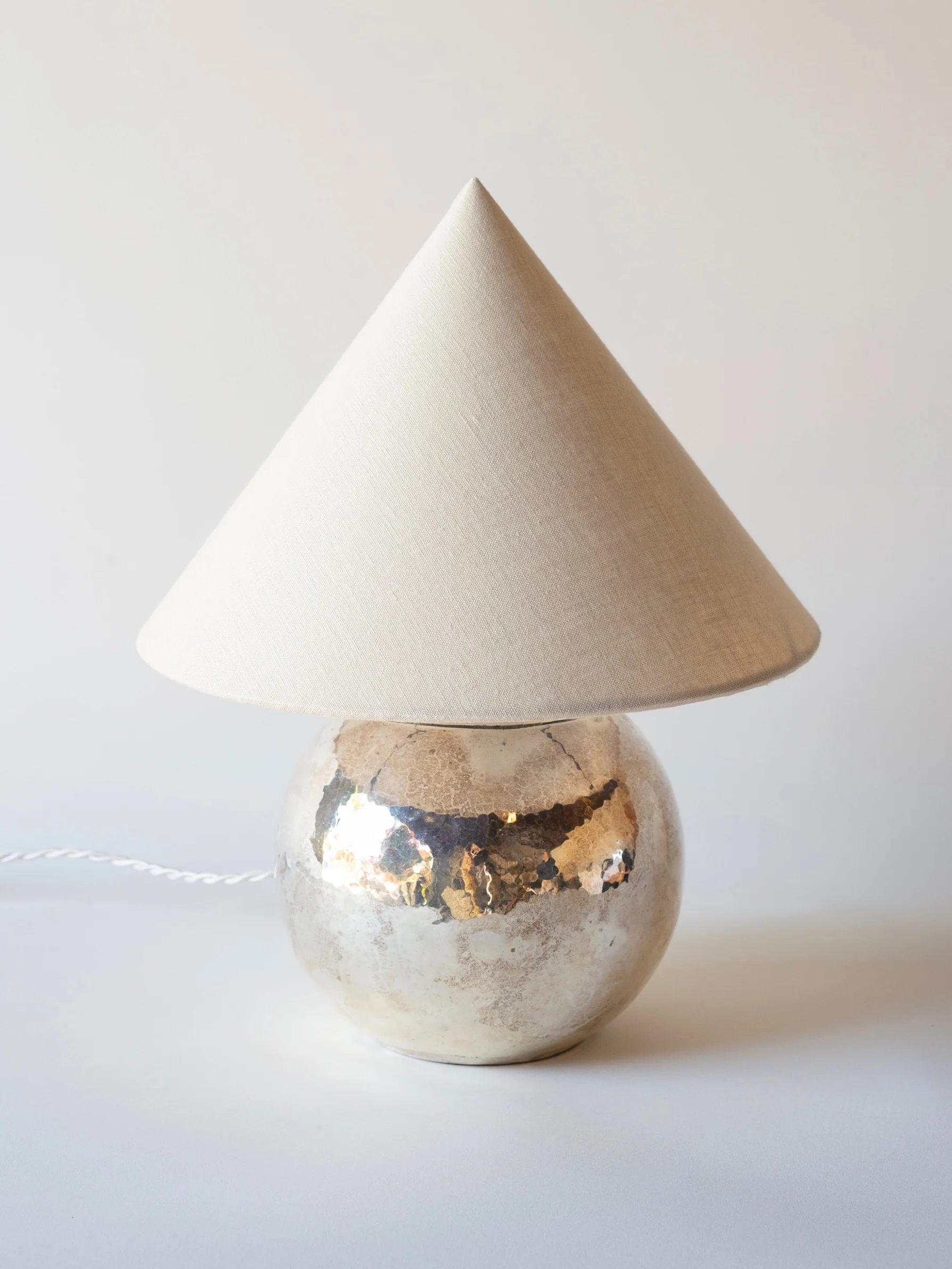 CHRISTOFLE. HAMMERED SILVER TABLE LAMP C. 1930