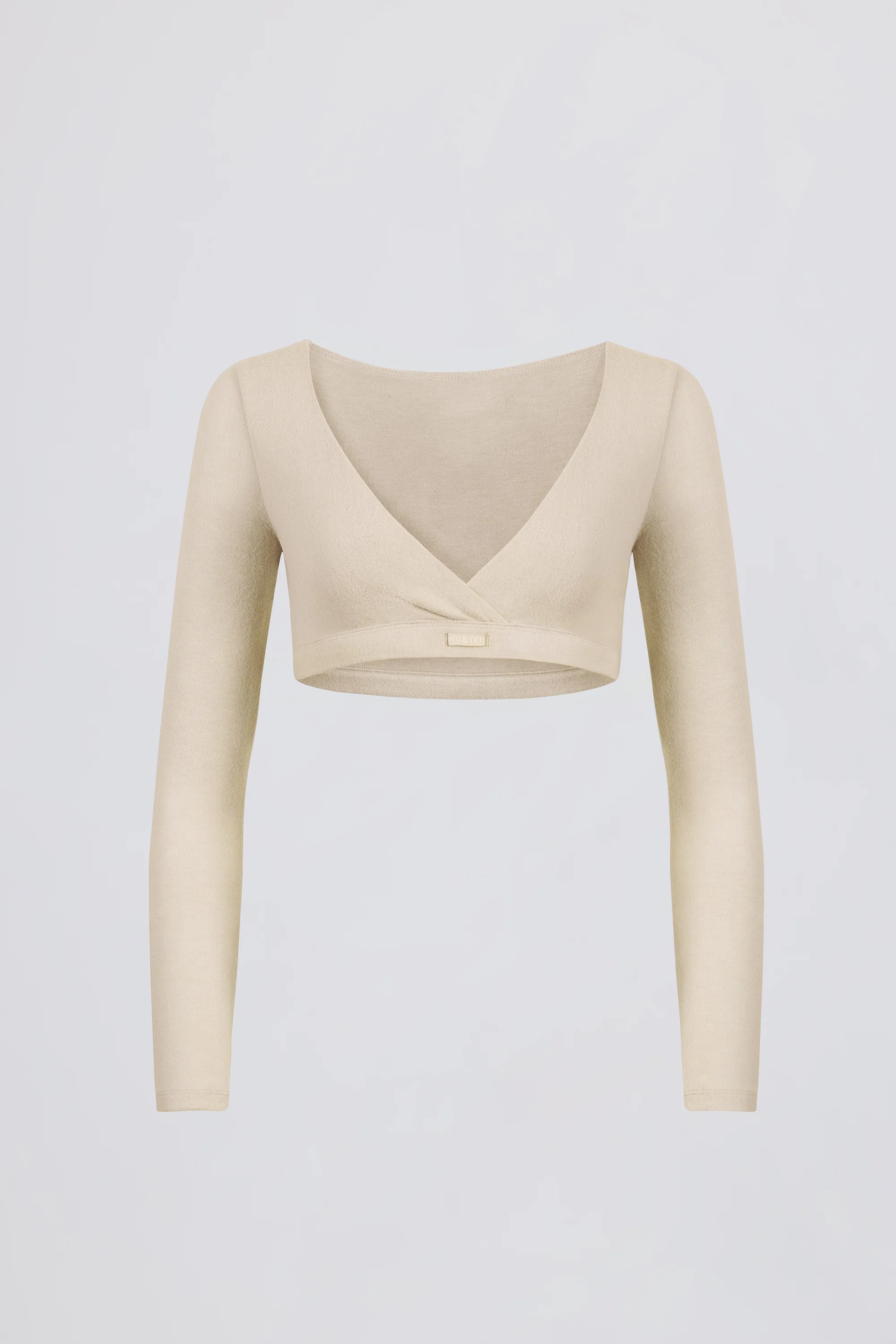 Brushed Jersey V-Neck Crop Top in Ecru