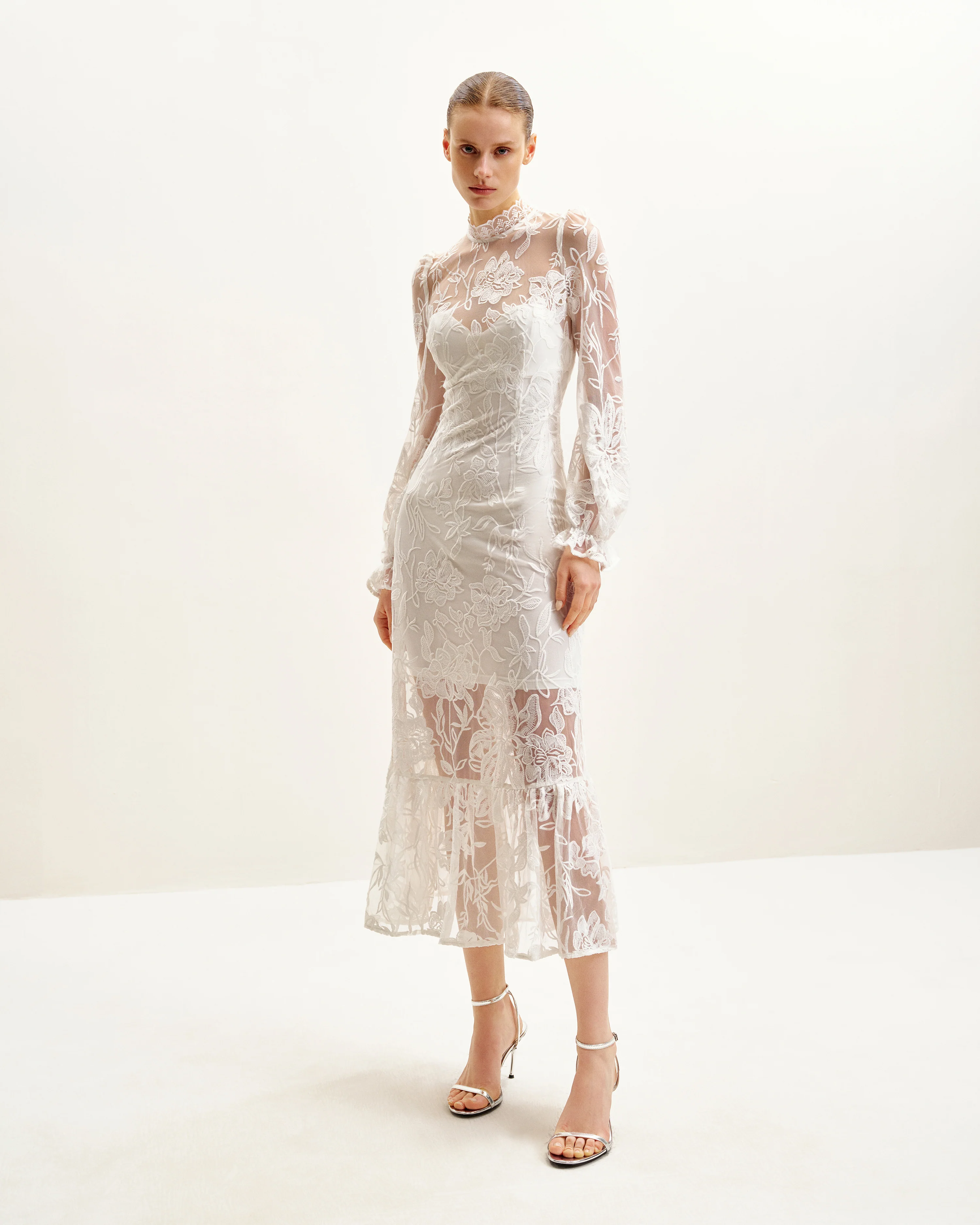 Elegant Lace Midi Dress - White - FASHION NOB
