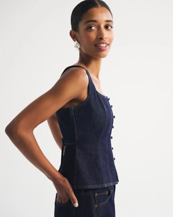 Tie-Back Square Neck Denim Top