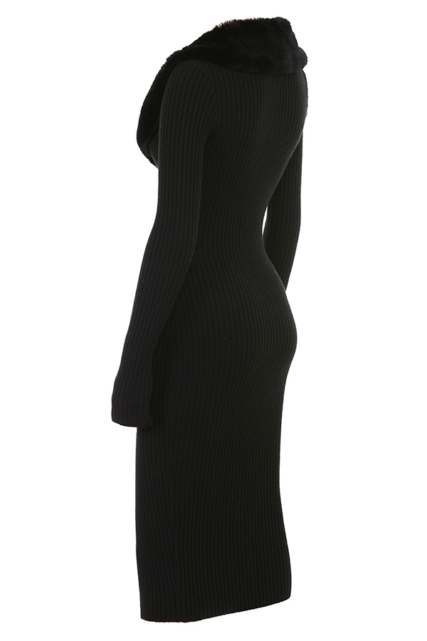 Black Faux Fur Trim Dress