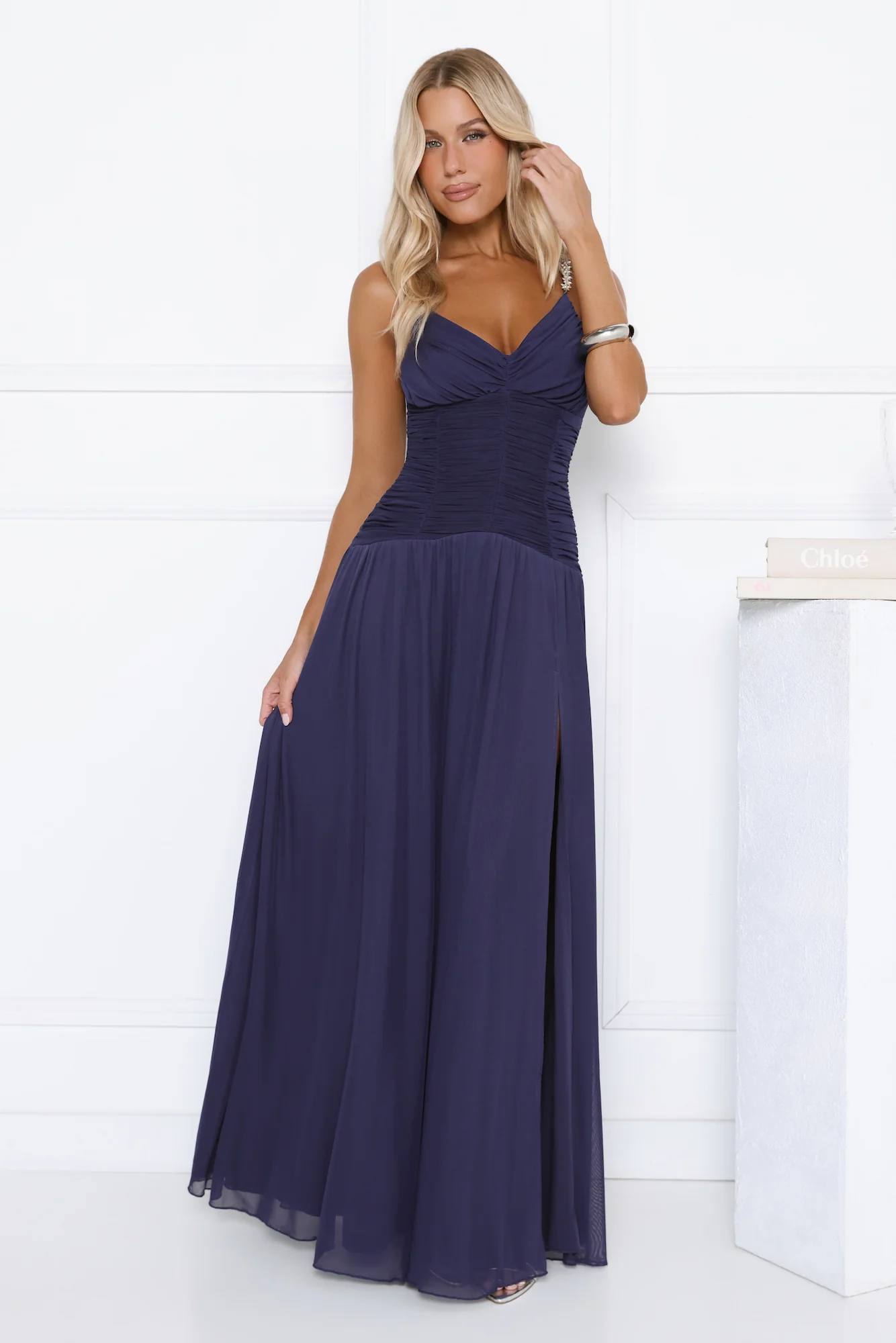 Evening Refinement Mesh Maxi Dress Navy