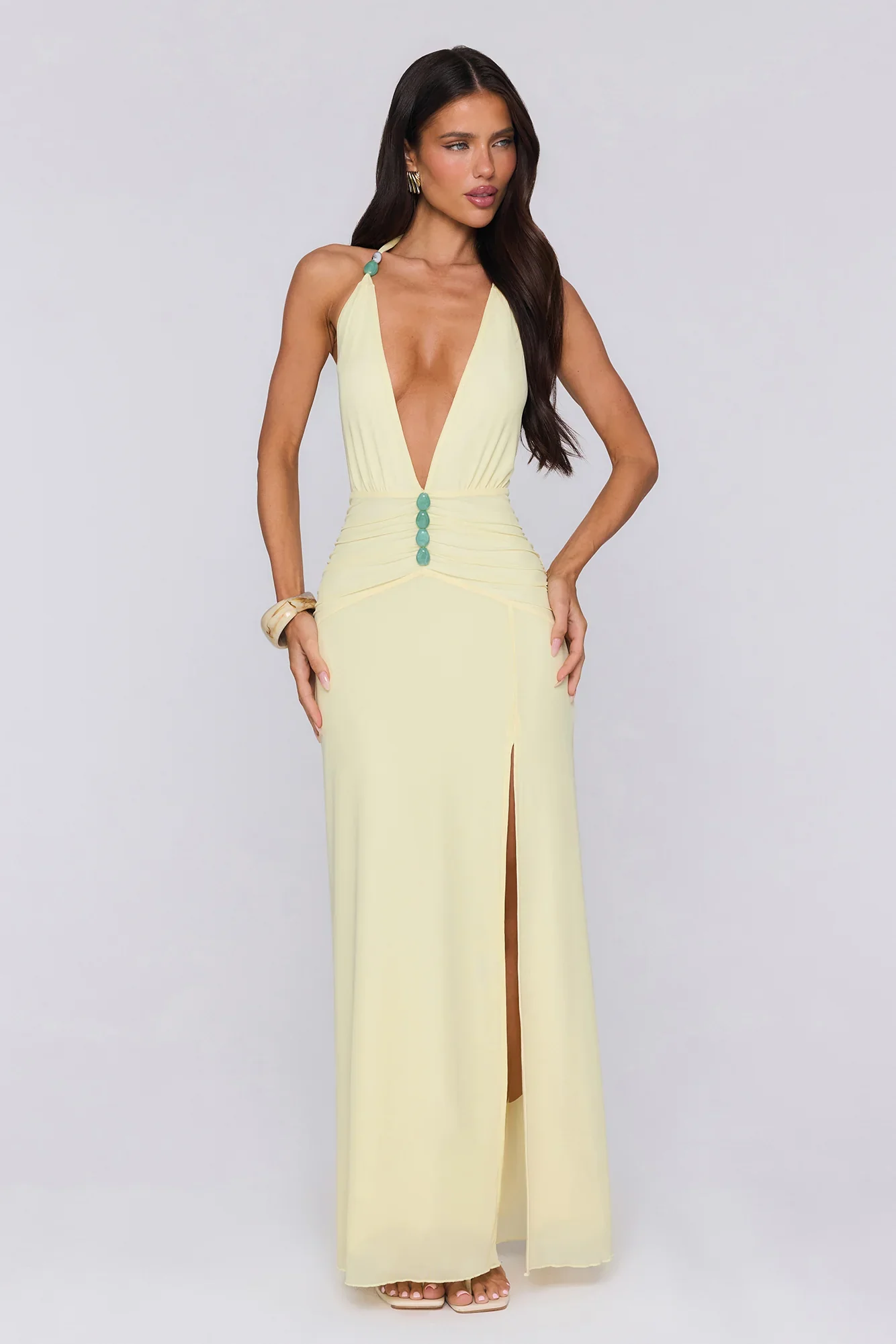 Secret Embrace Halter Maxi Dress Yellow