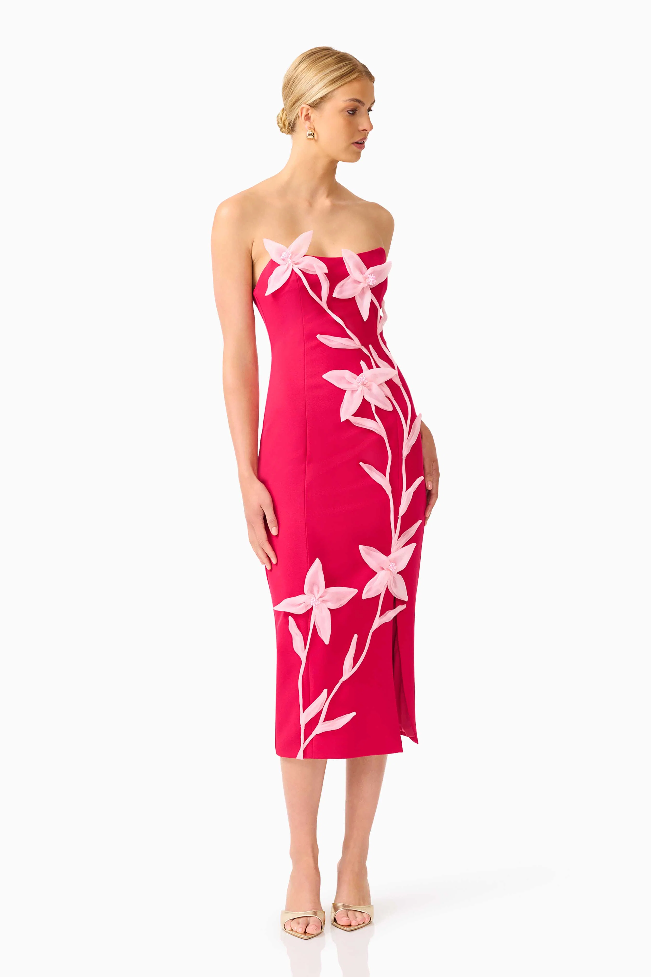 Ilaria Strapless Midi Dress in Red