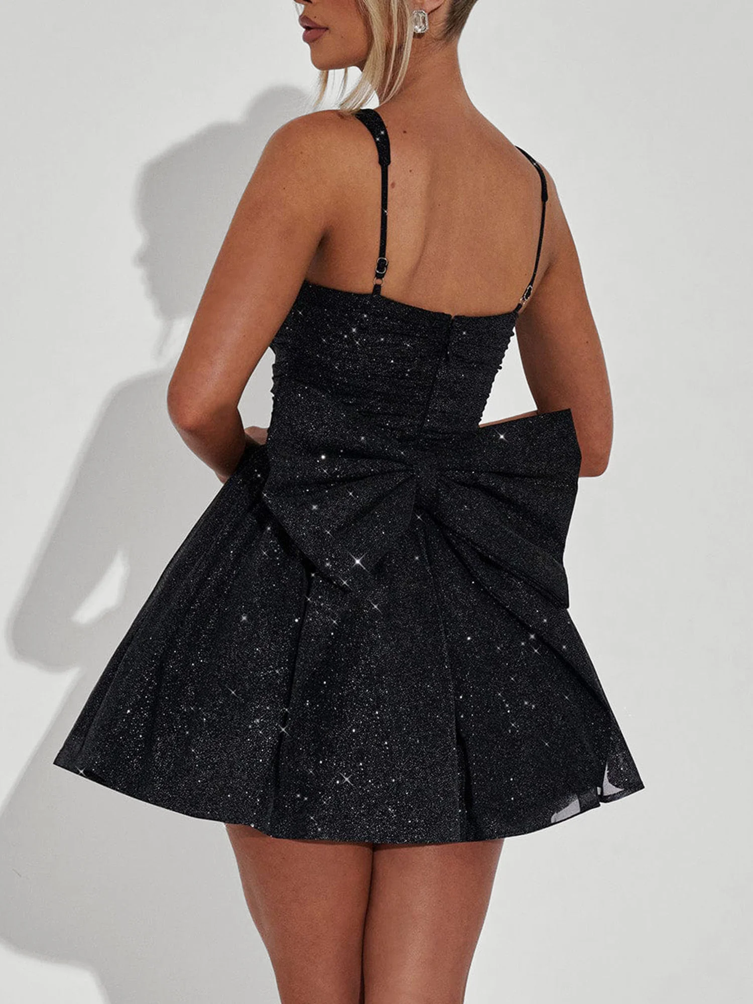 Black Sequin Strap Mini Dress