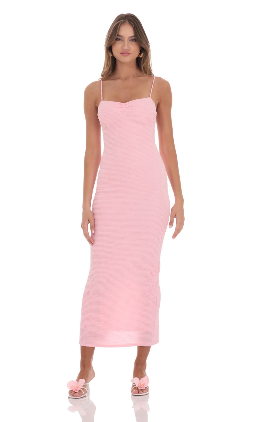 Crinkle Bodycon Maxi Dress in Pink