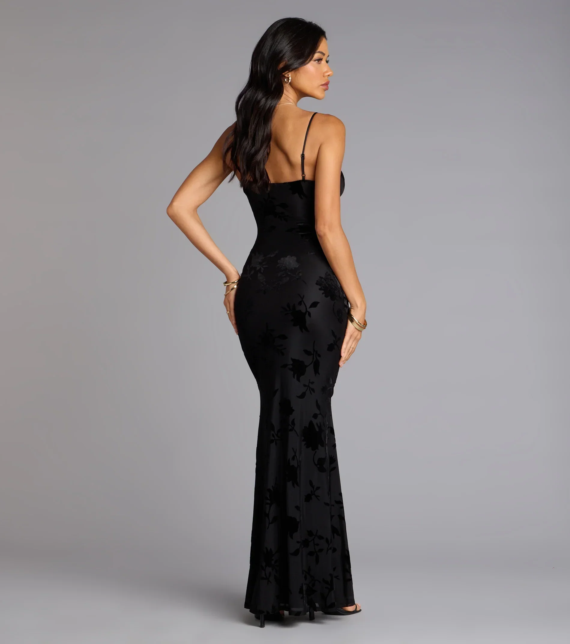 Midnight Garden Floral Velvet Burnout Maxi Dress